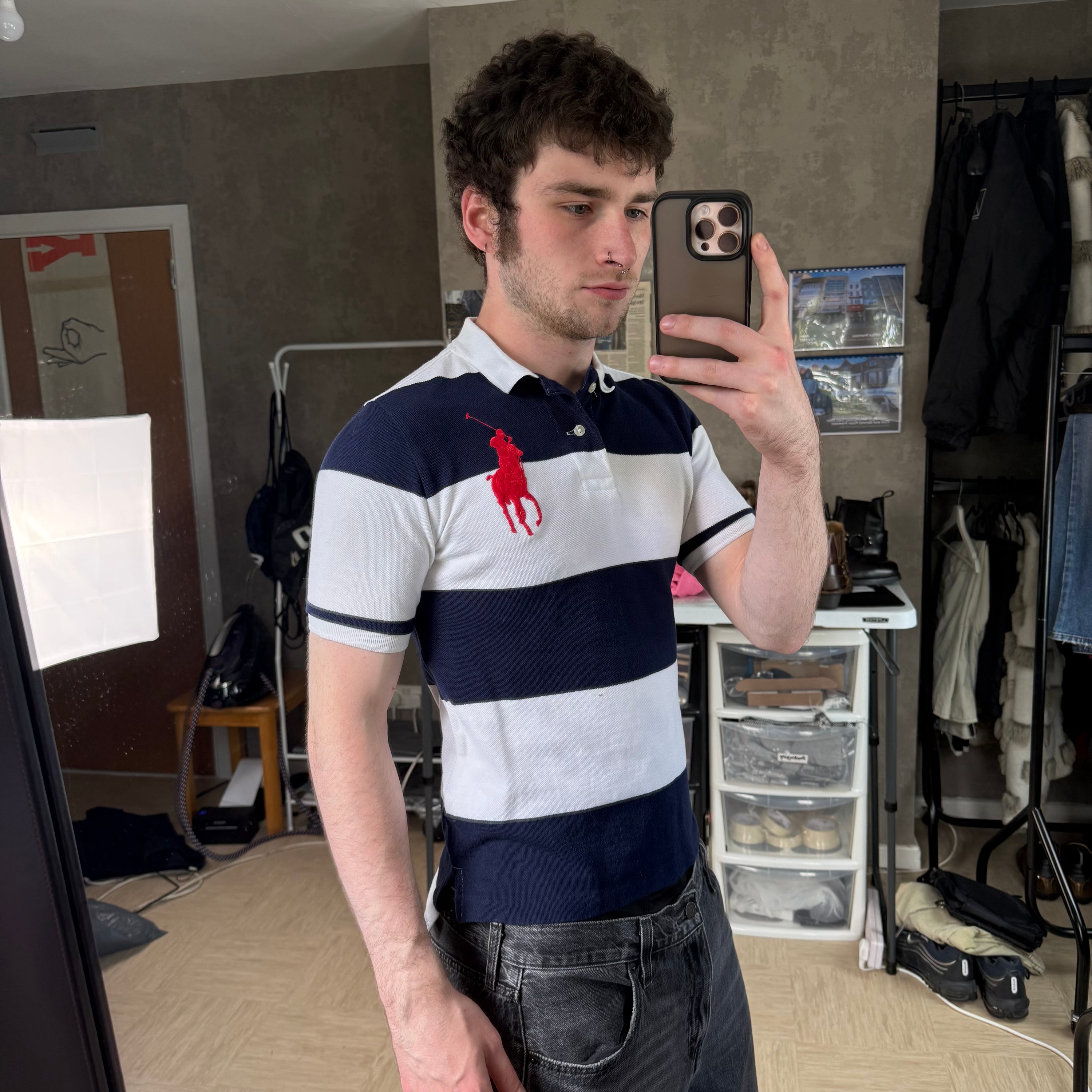 Ralph Lauren 2000's horizontal striped big pony polo shirt (XS)