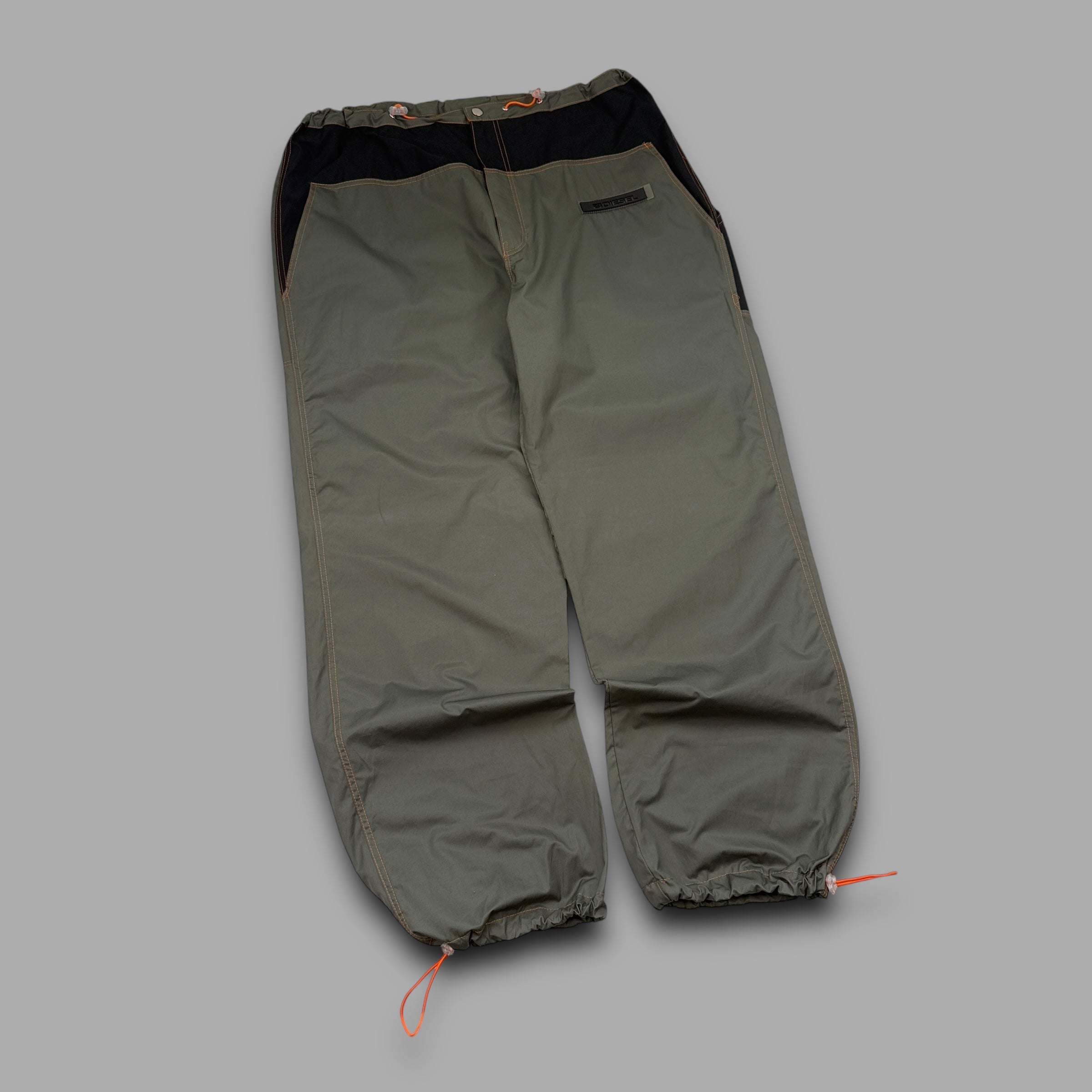 Diesel 2000's technical contrast stitch baggy nylon parachute pants (M)
