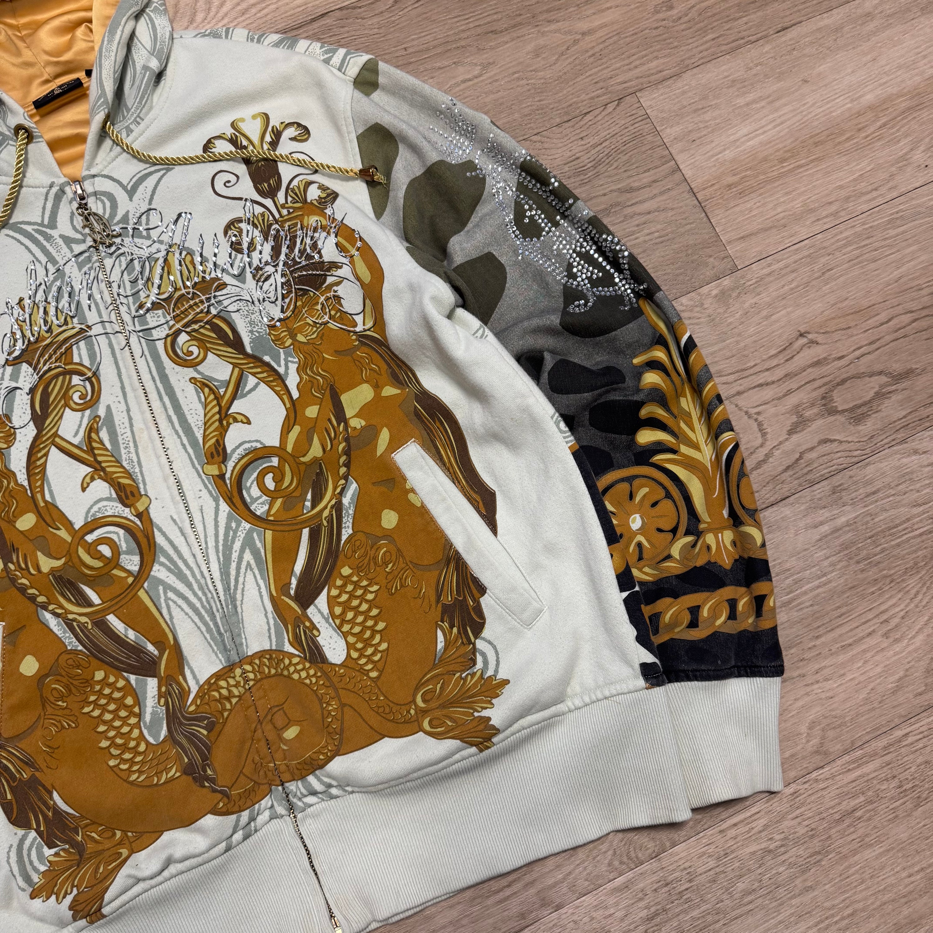 Christian audigier 2000's graphic zip up rhinestone hoodie (L)