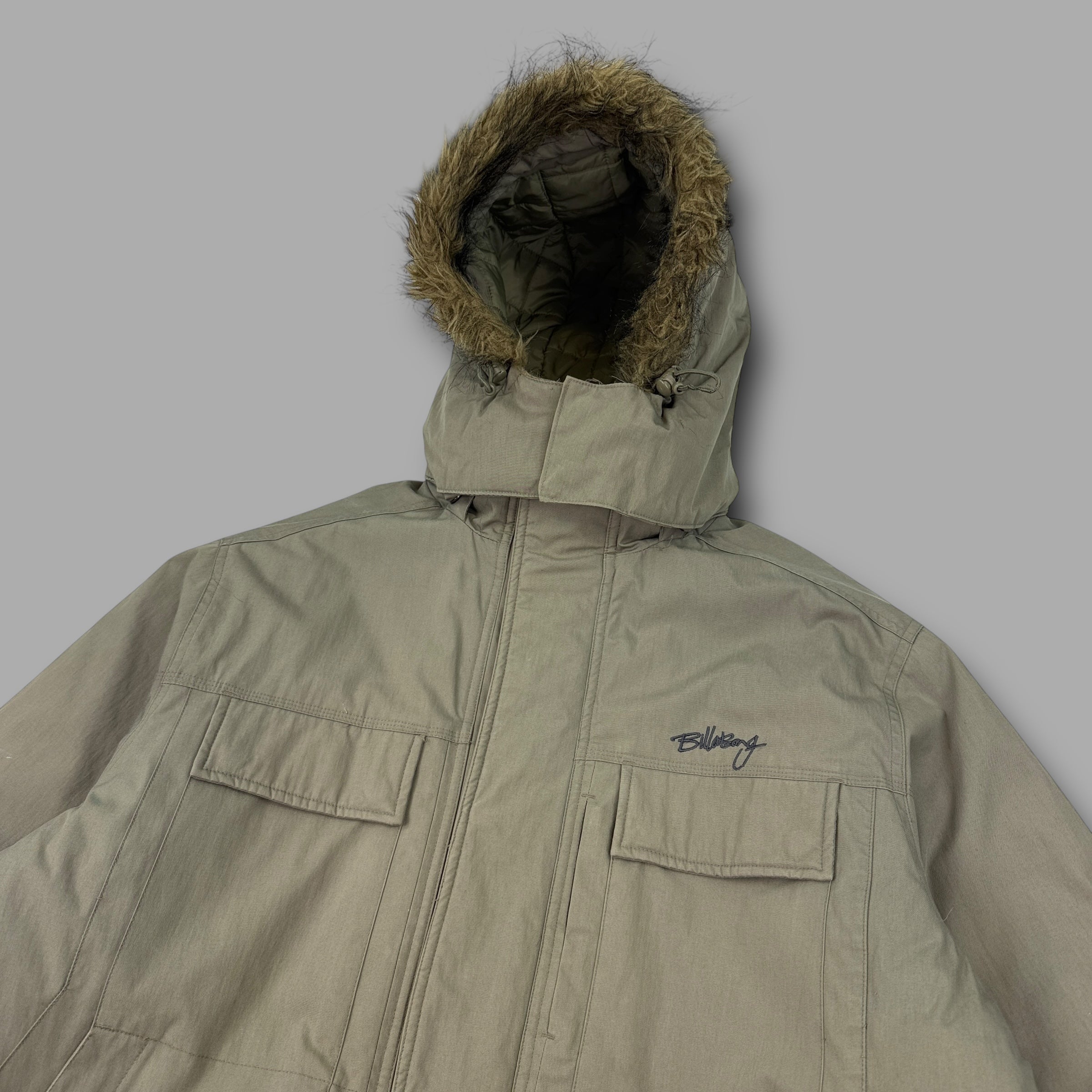 Billabong 2000's technical heavyweight multi-pocket fur hood parka jacket (L)