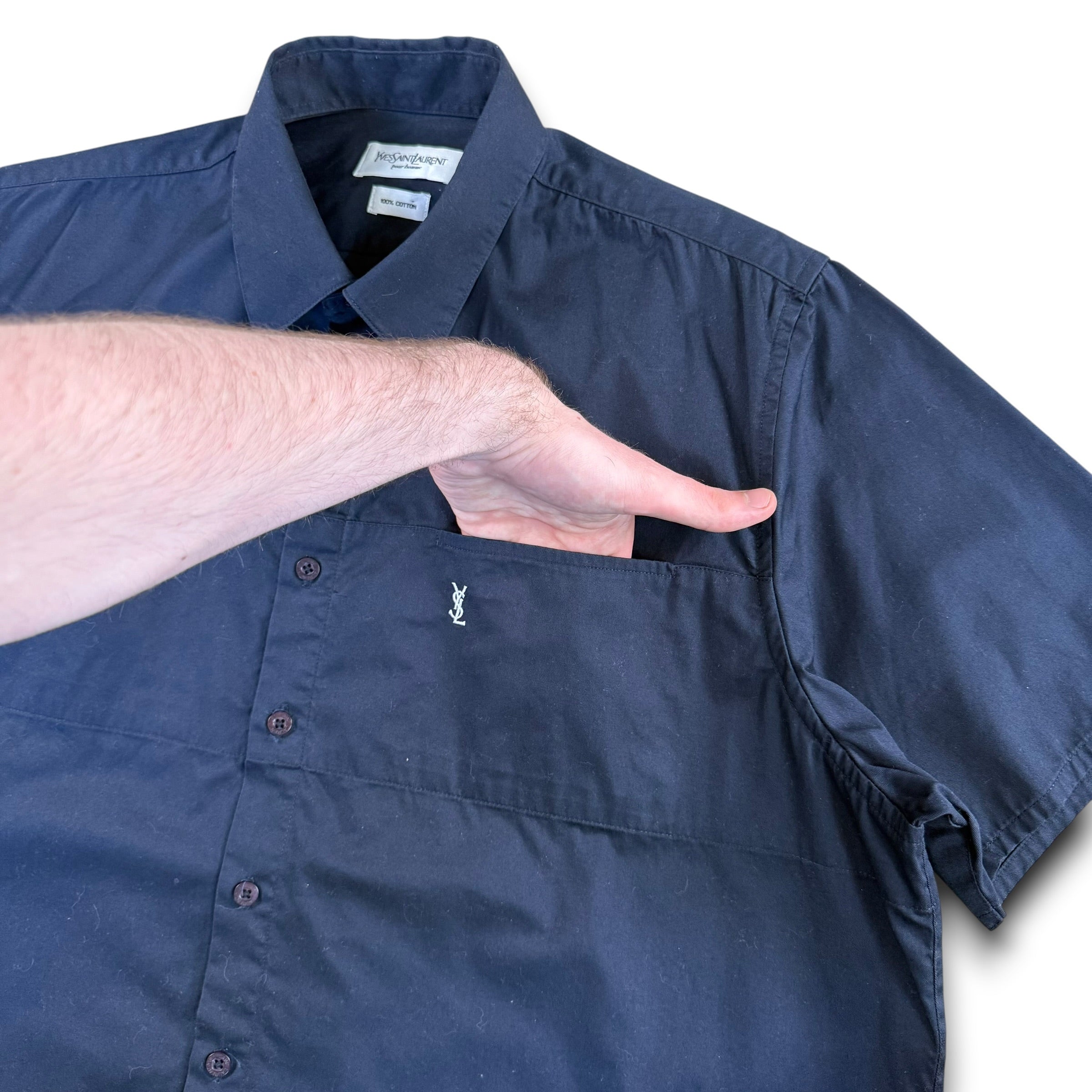 Yves saint laurent 2000's button up cotton embroidered YSL worker shirt (L)