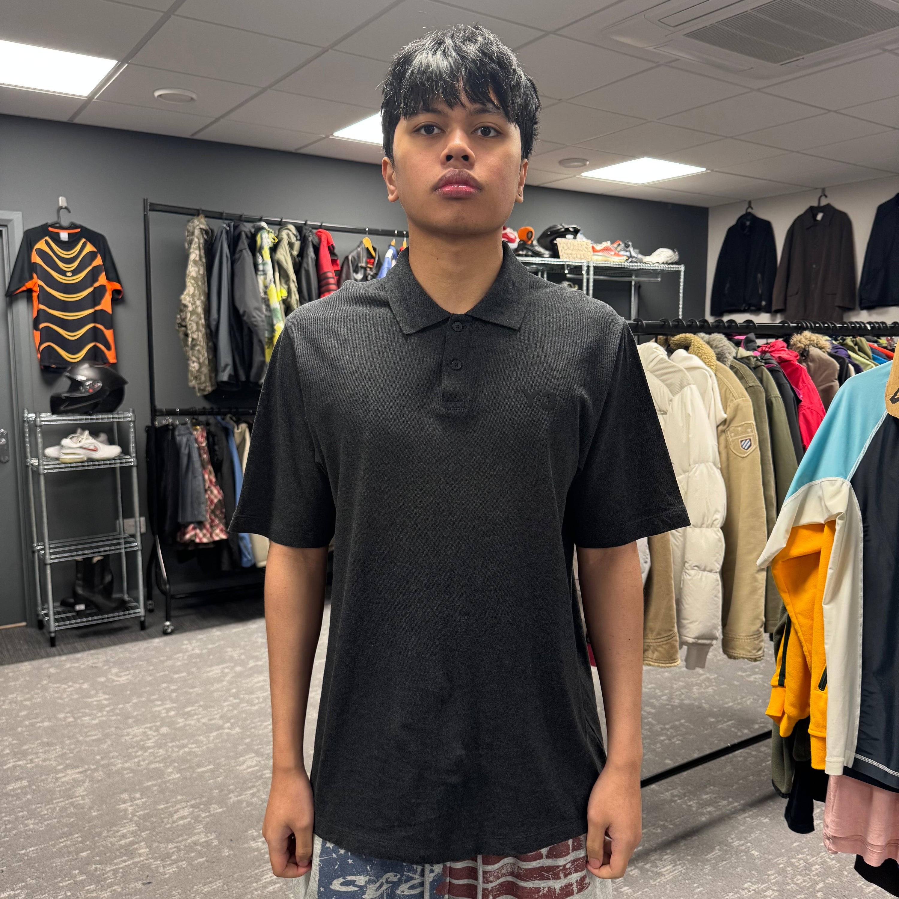 Adidas x Yohji Yamamoto 2000's graphic Y3 polo shirt (M)