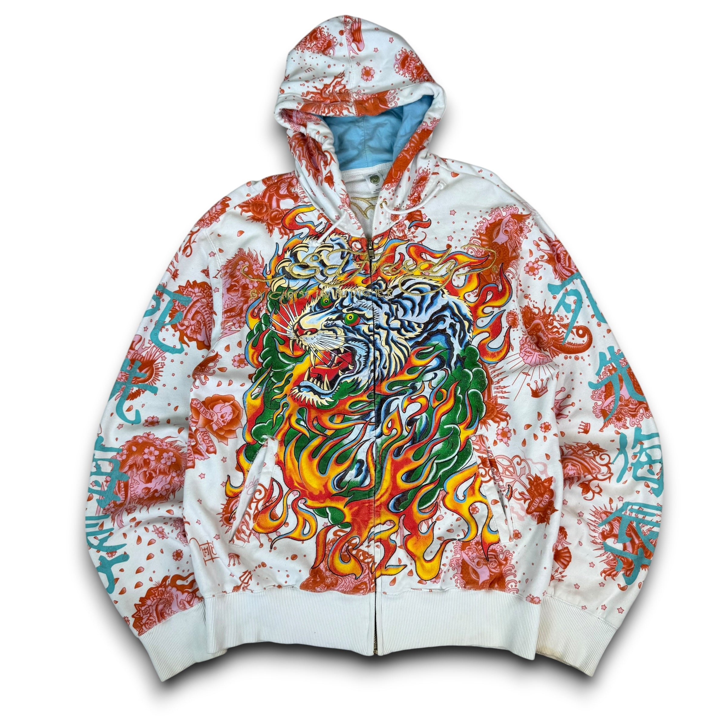 Ed hardy x Christian audigier 2000's graphic zip up hoodie (L)