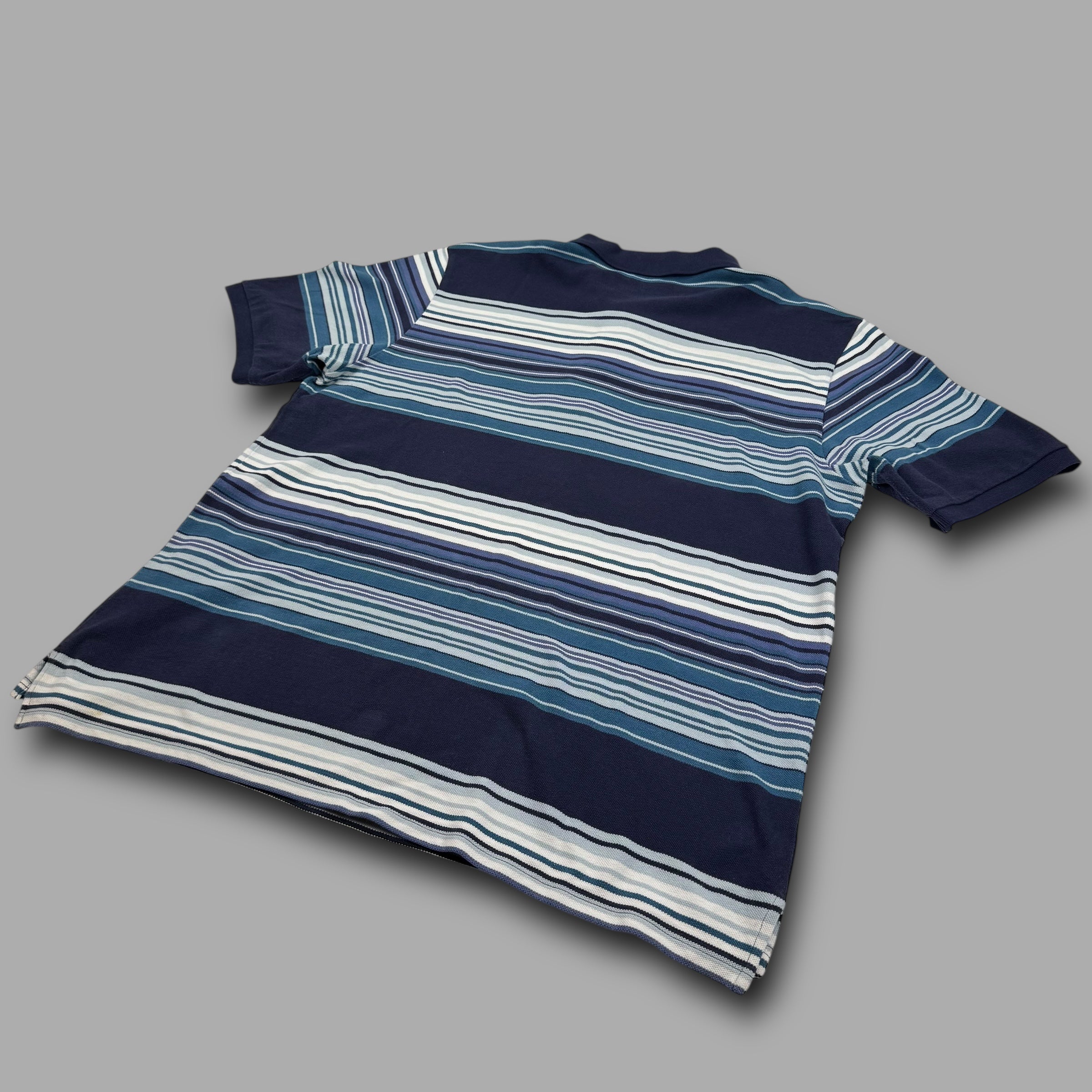 Yves saint laurent 2000's graphic embroidered striped polo shirt (XXL)