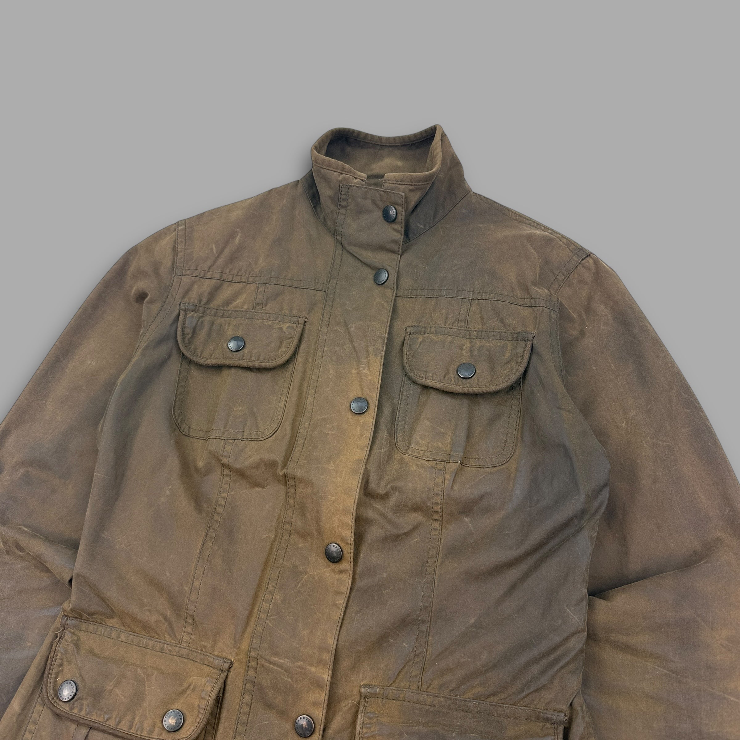 Barbour 2000's waxed zip up multi pocket utility jacket (S) wms