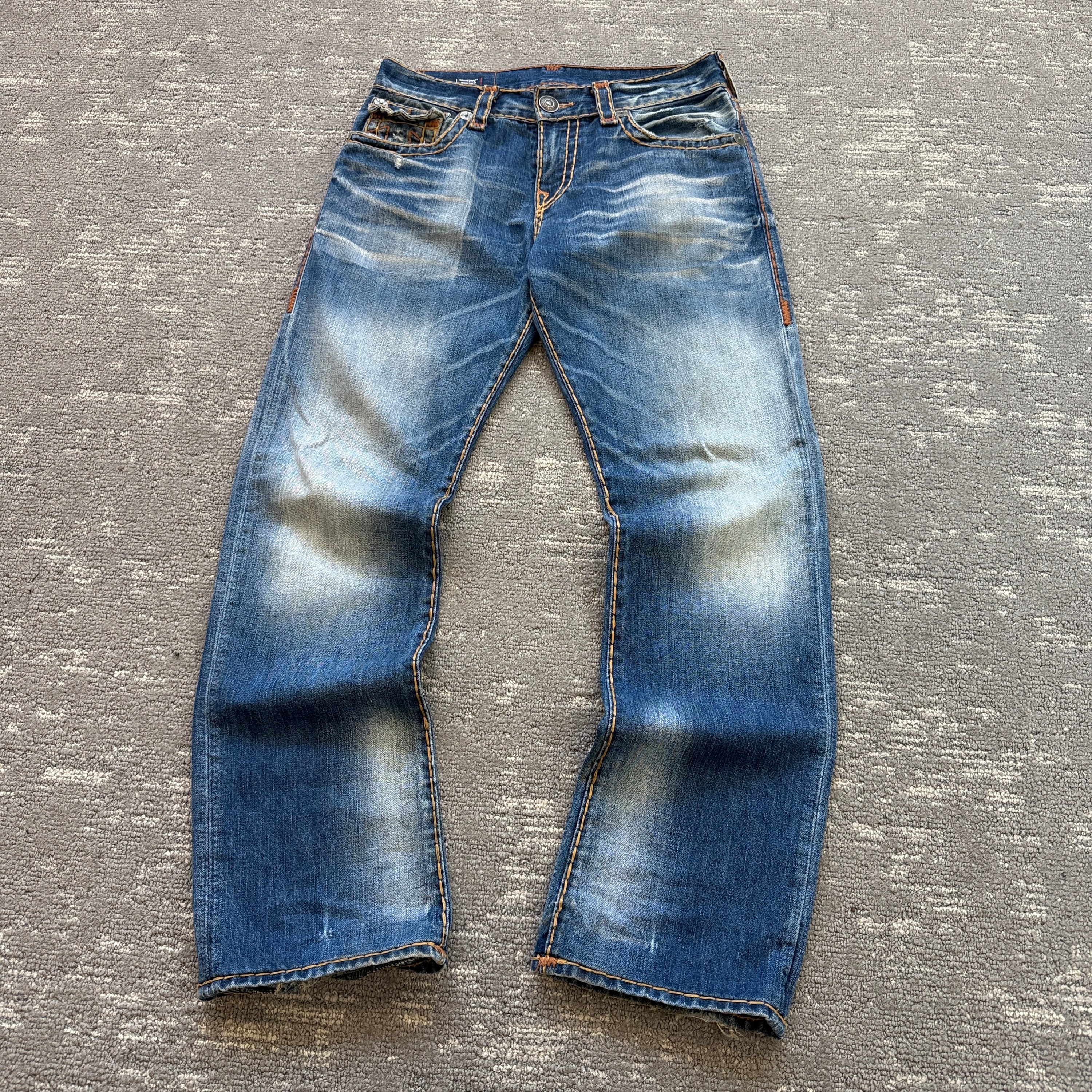 True religion 2000's Ricky relaxed straight contrast stitch denim jeans (S)