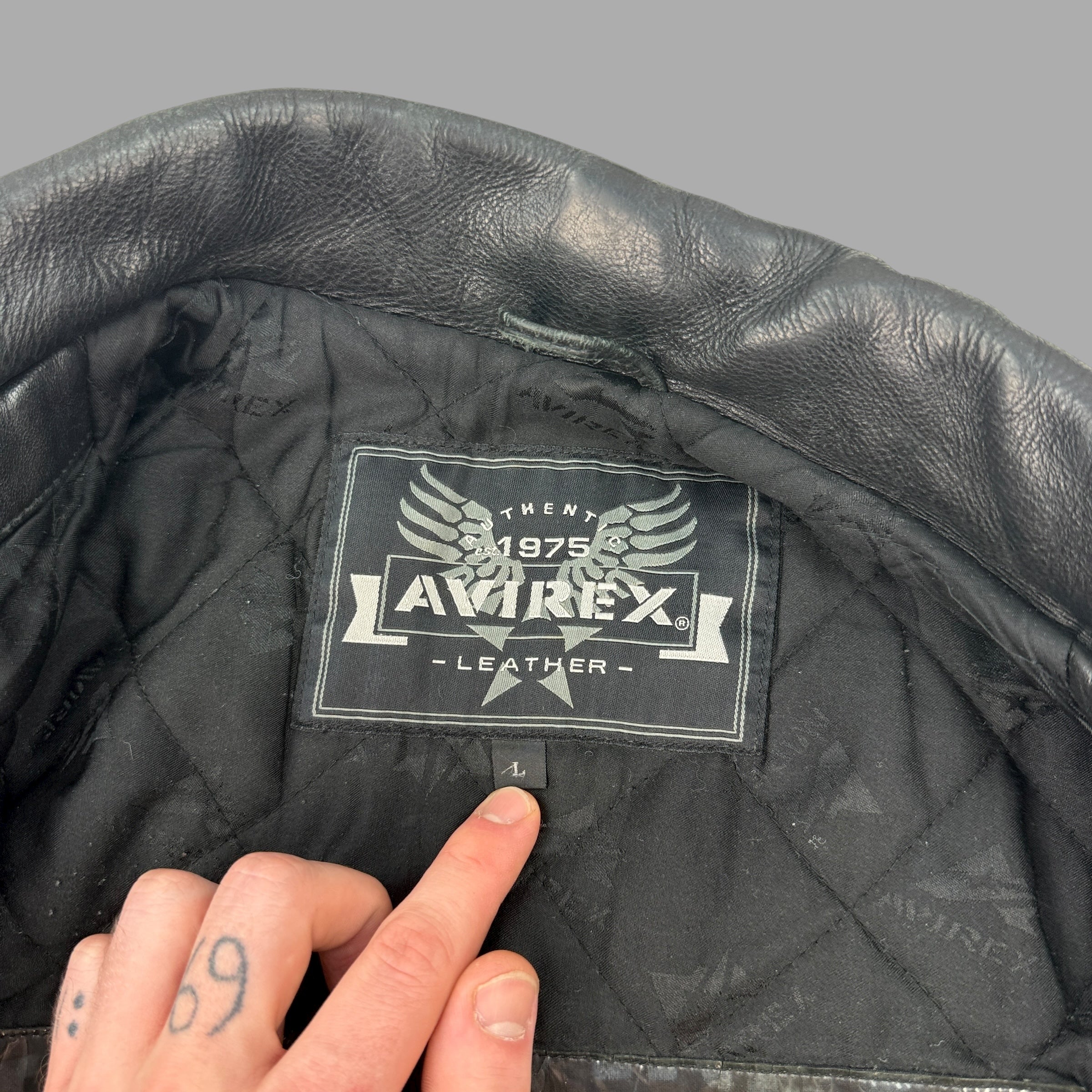 Avirex vintage leather zip-up varsity jacket (L)