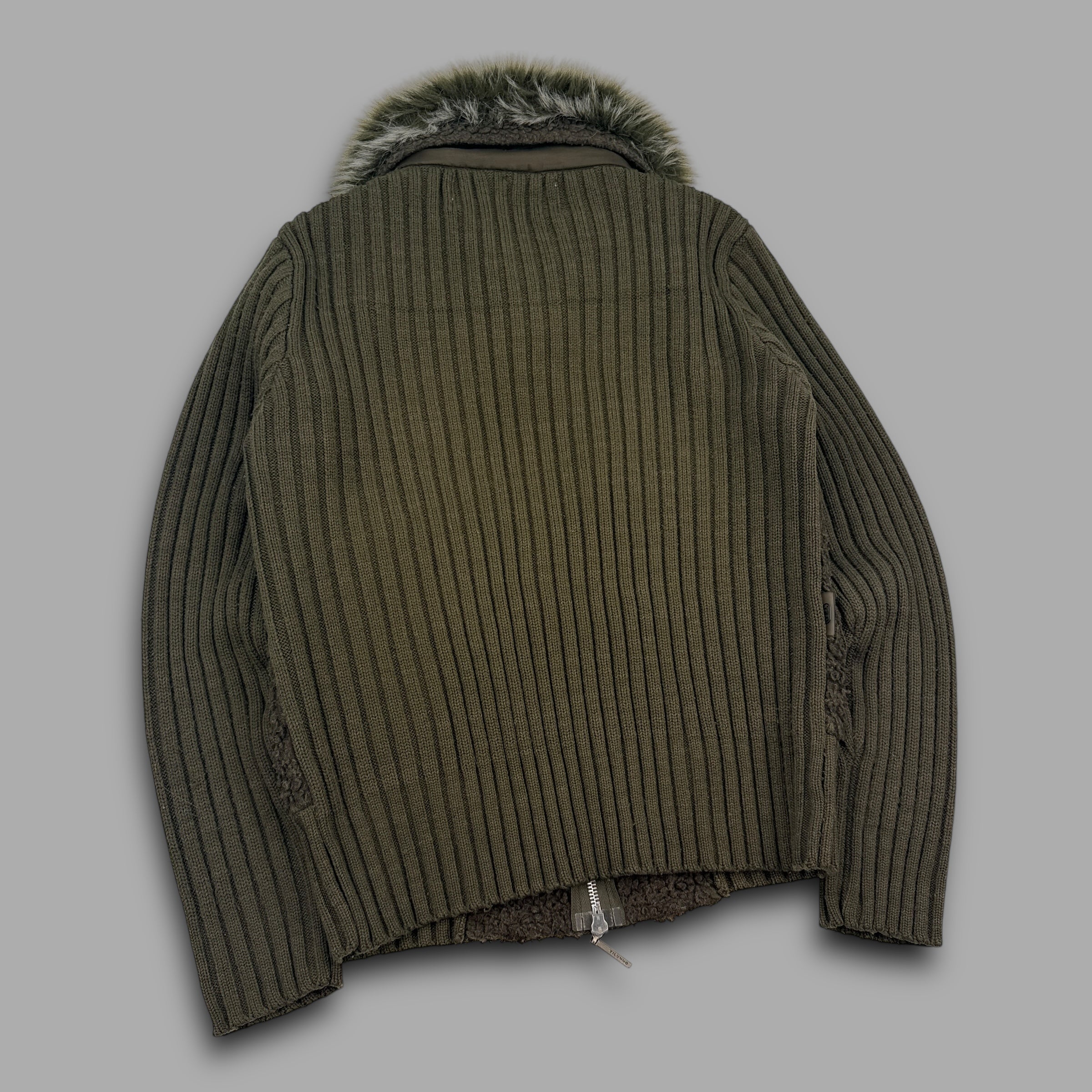 Yilunno 2000's zip up faux fur collar knit hybrid jacket (S) wms