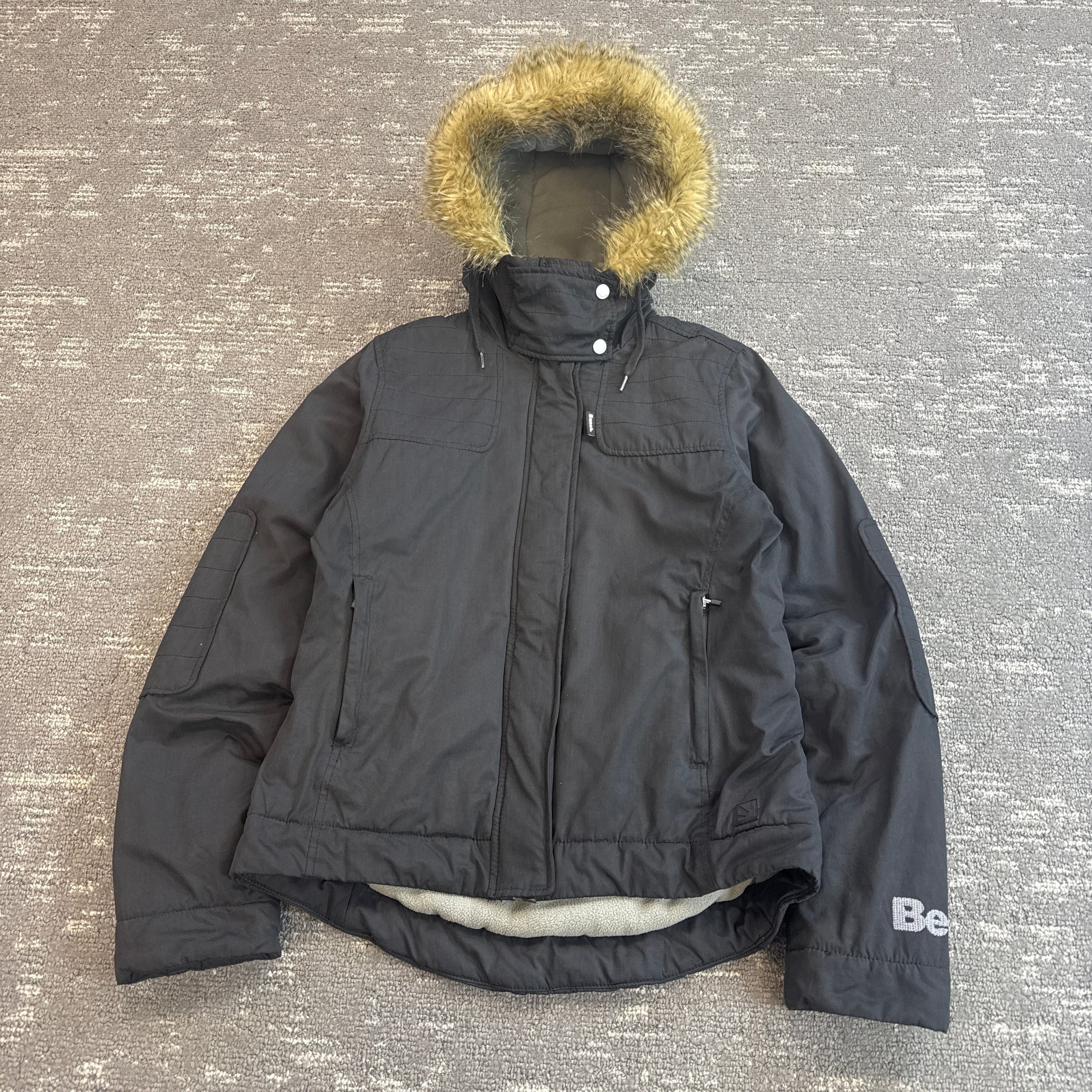 Bench 2000's technical fleece lined fur hood cropped jacket (M) wms