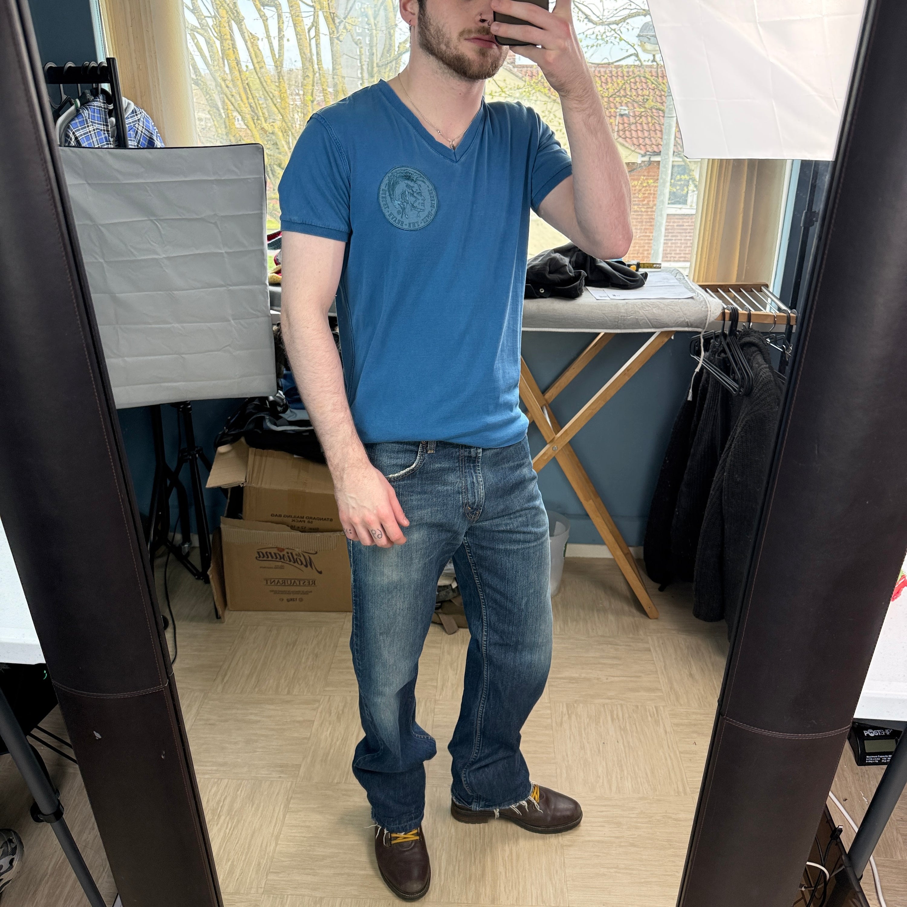 Diesel 2000's washed embroidered v-neck tee (S)
