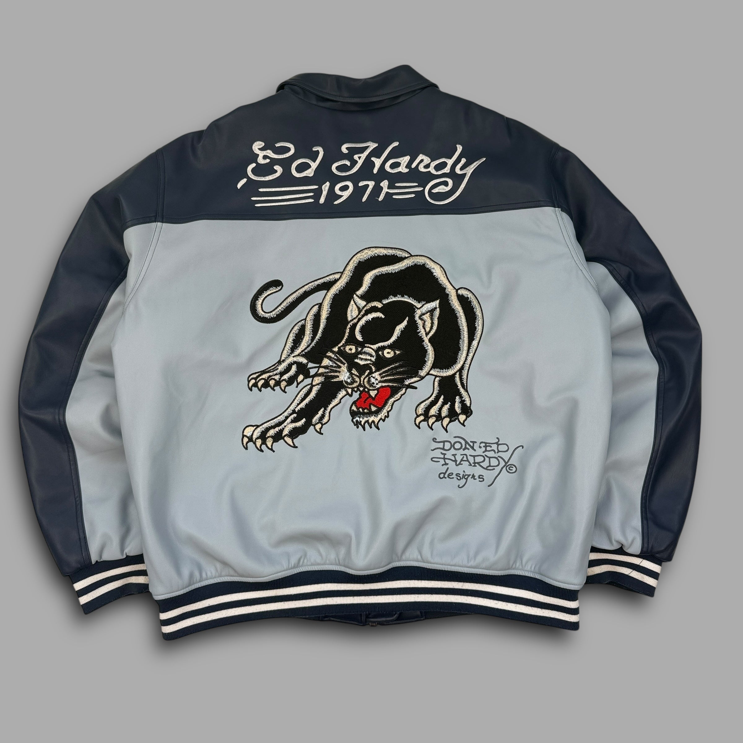 Ed hardy x urban zip up faux leather bomber jacket (XL)