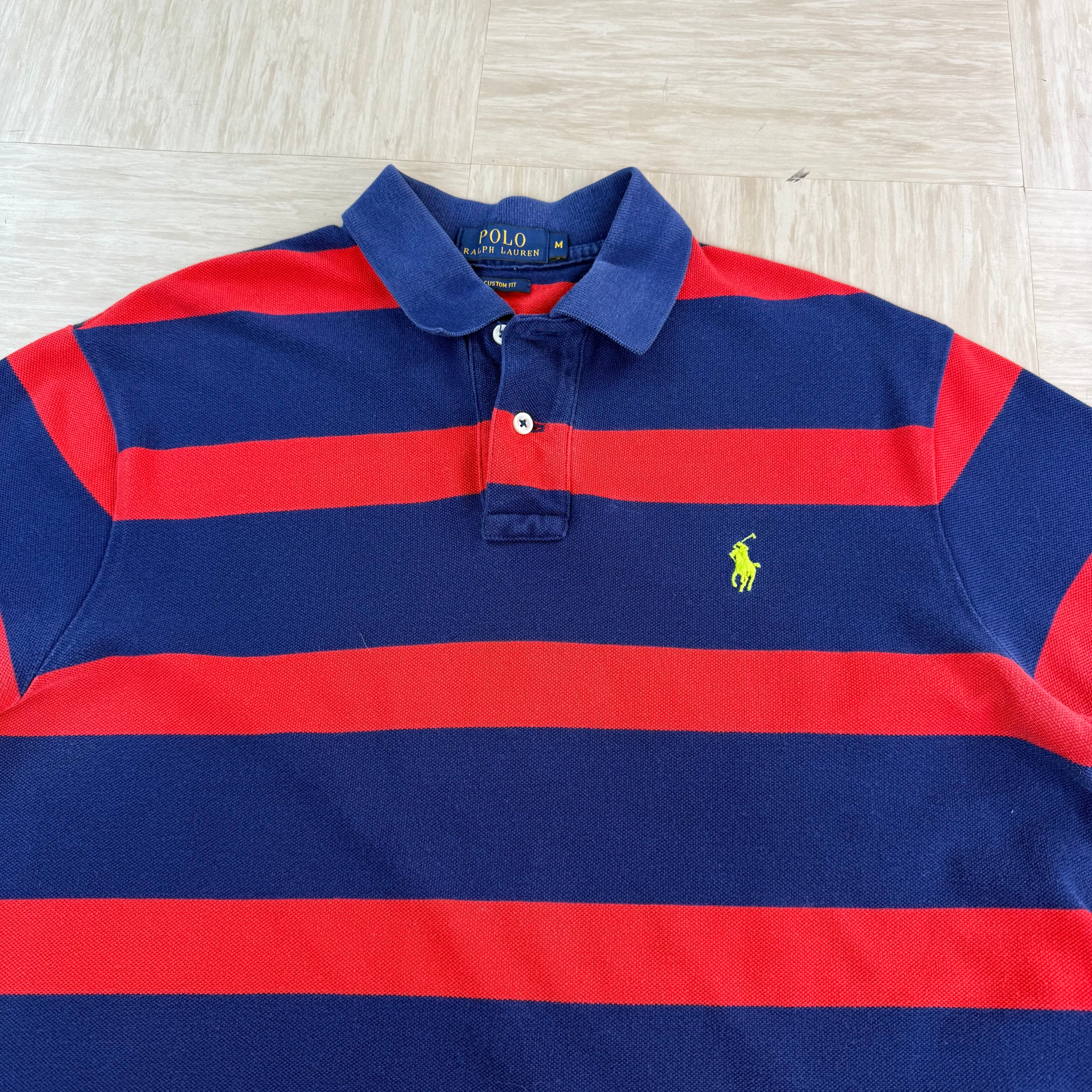 Ralph Lauren 2000's embroidered horizontal stripe button up polo shirt (M)