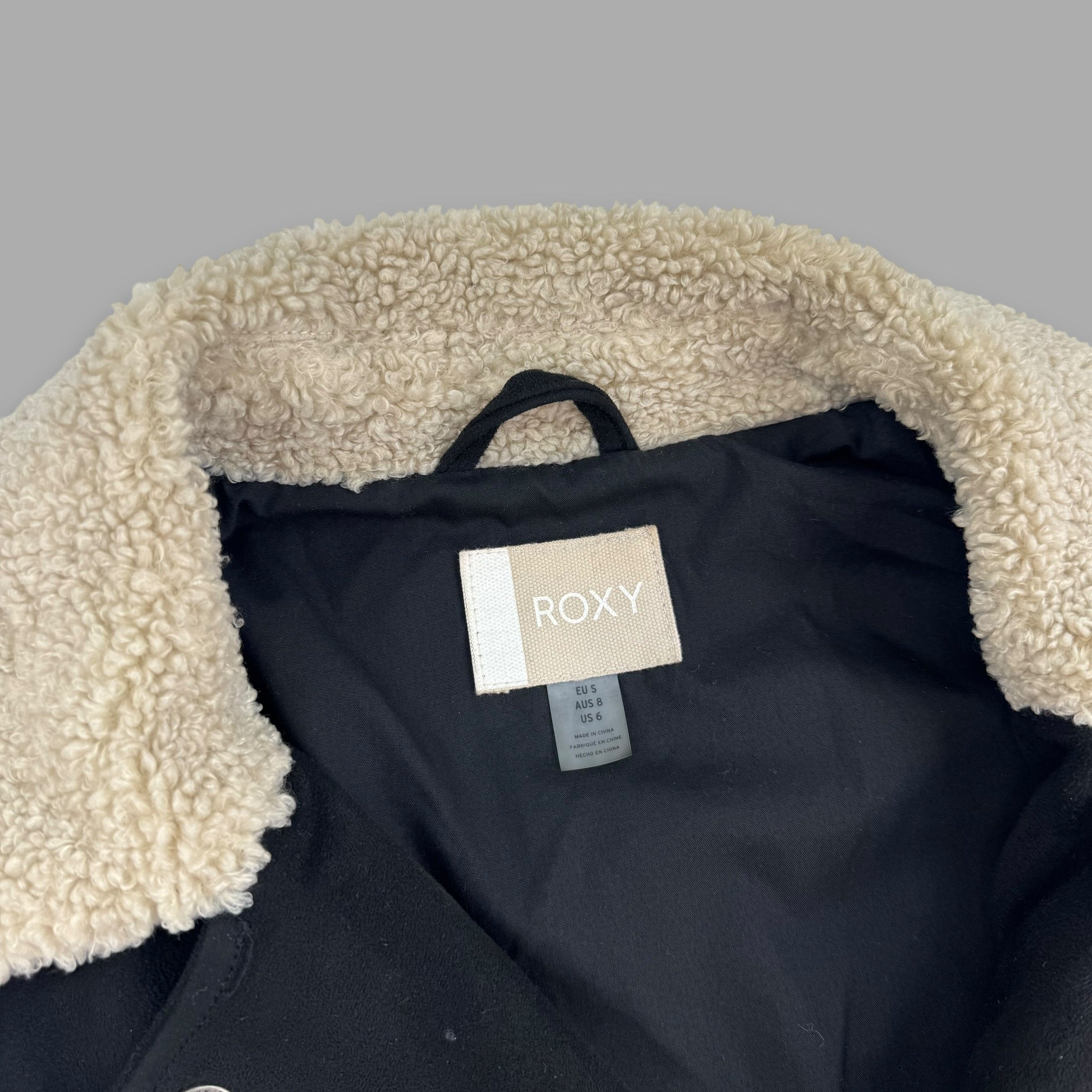 Roxy 2000's asymmetrical zip up faux suede sherpa collar moto jacket (S) wms
