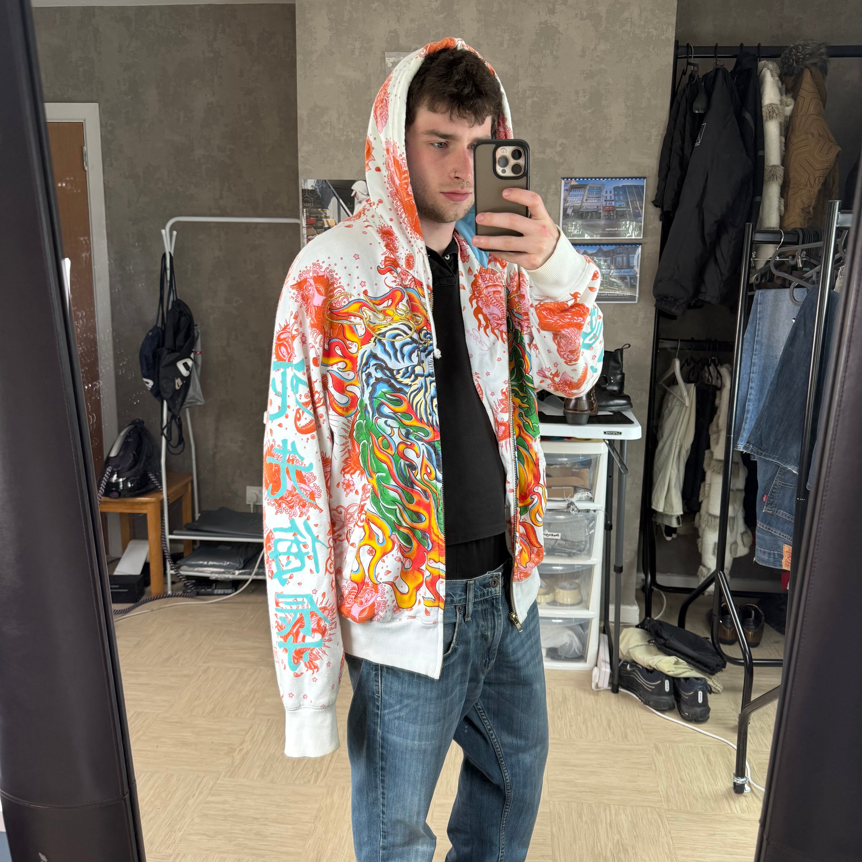 Ed hardy x Christian audigier 2000's graphic zip up hoodie (L)