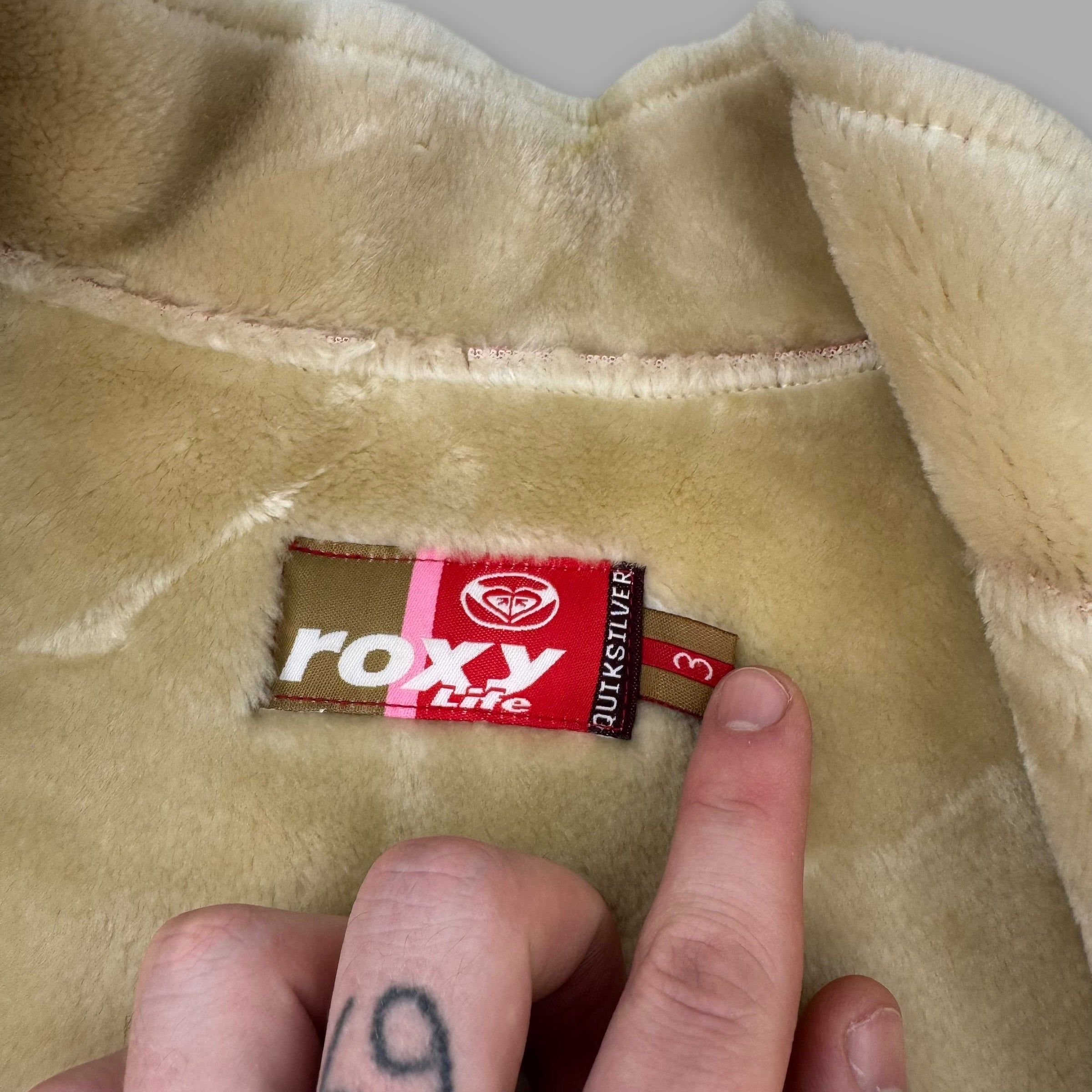 Roxy Life 2000's faux suede fur lined zip up jacket with embroidered logo and velcro closure (M) wms