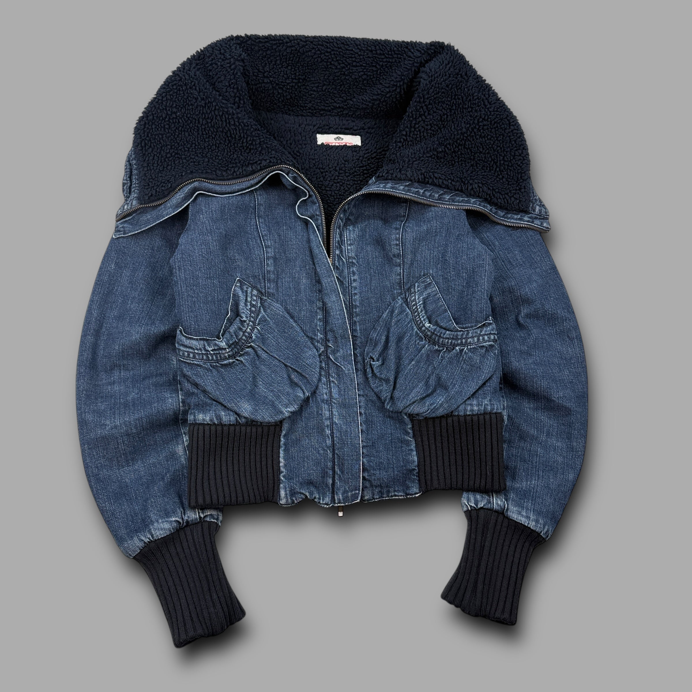 Fornarina 1990's sherpa lined denim bomber jacket (S)