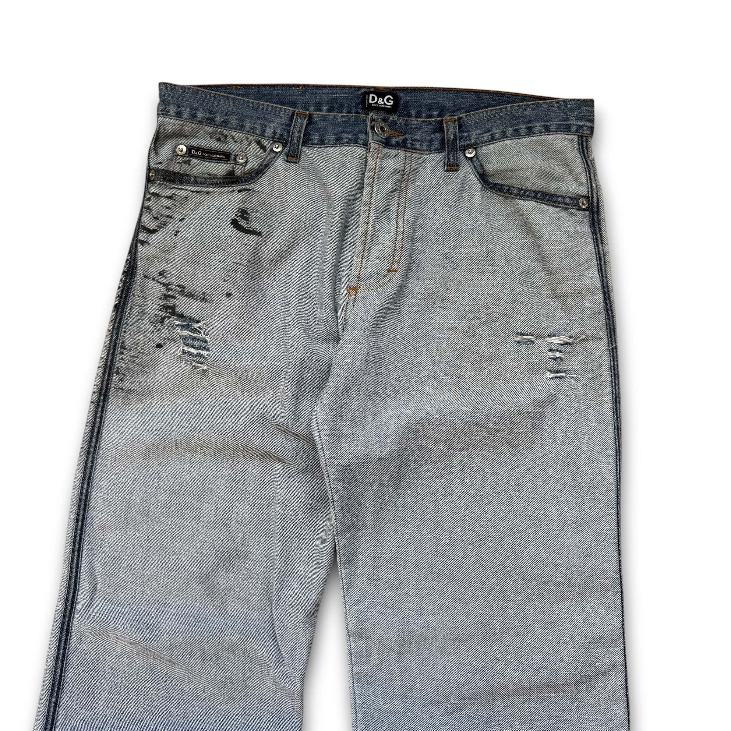 Dolce and gabanna 2002 distressed oil stained ‘inside out' denim jeans (S)