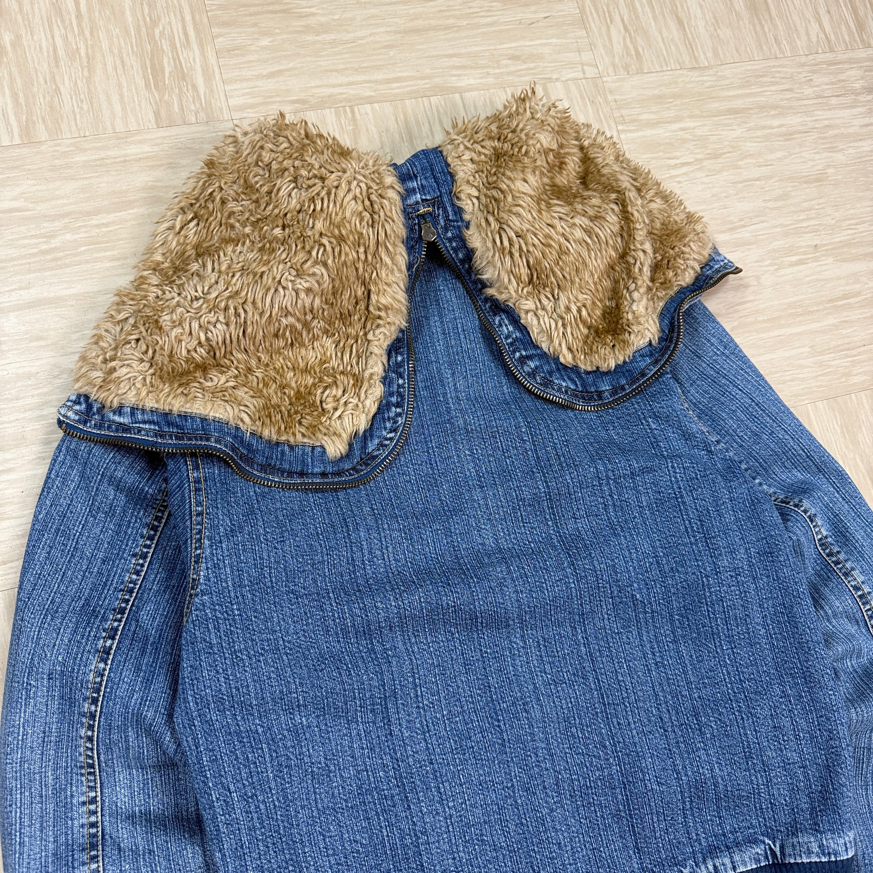 Lee 2000's split fur hood cropped denim jacket (XS)