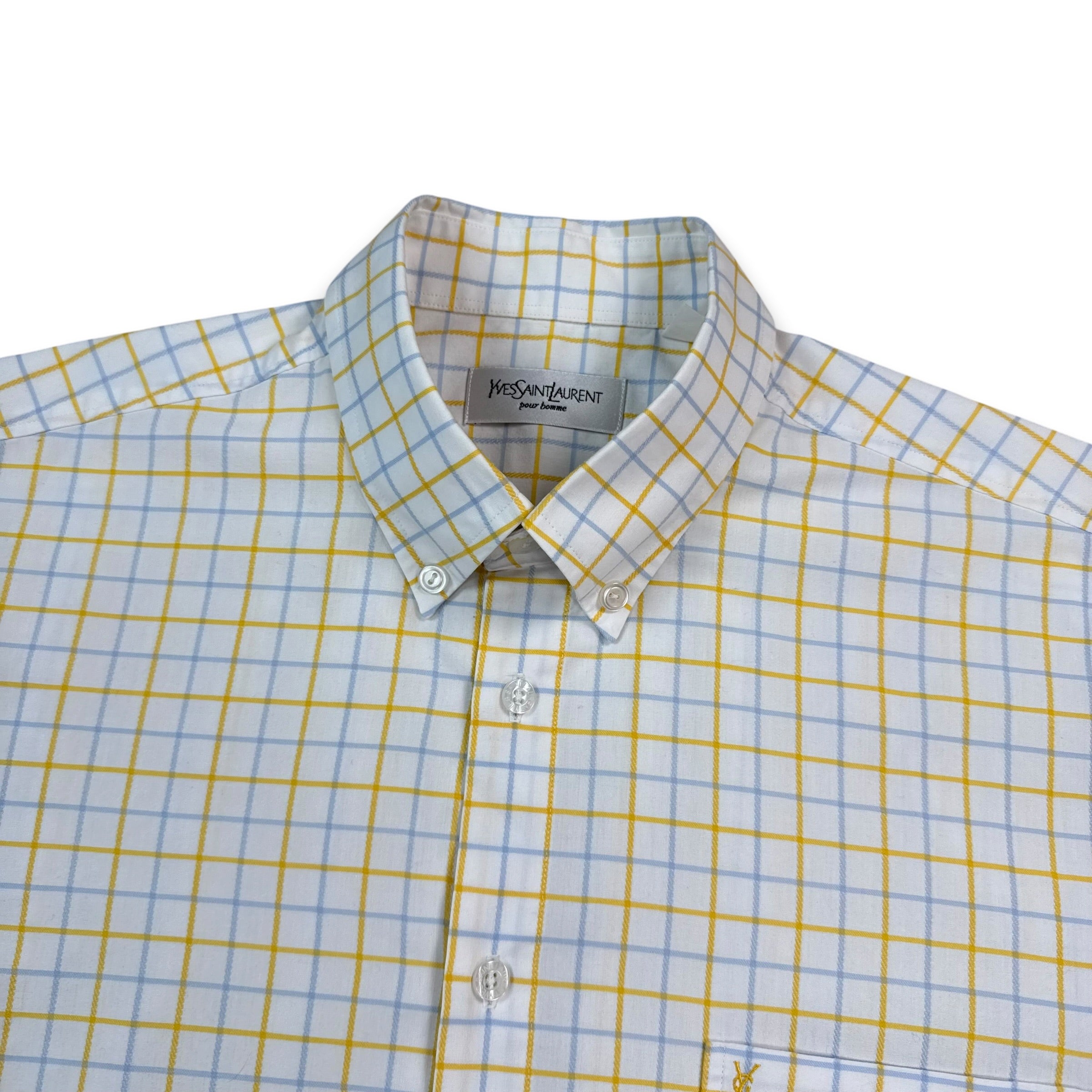 Yves saint laurent 2000's plaid embroidered YSL button up shirt (L)