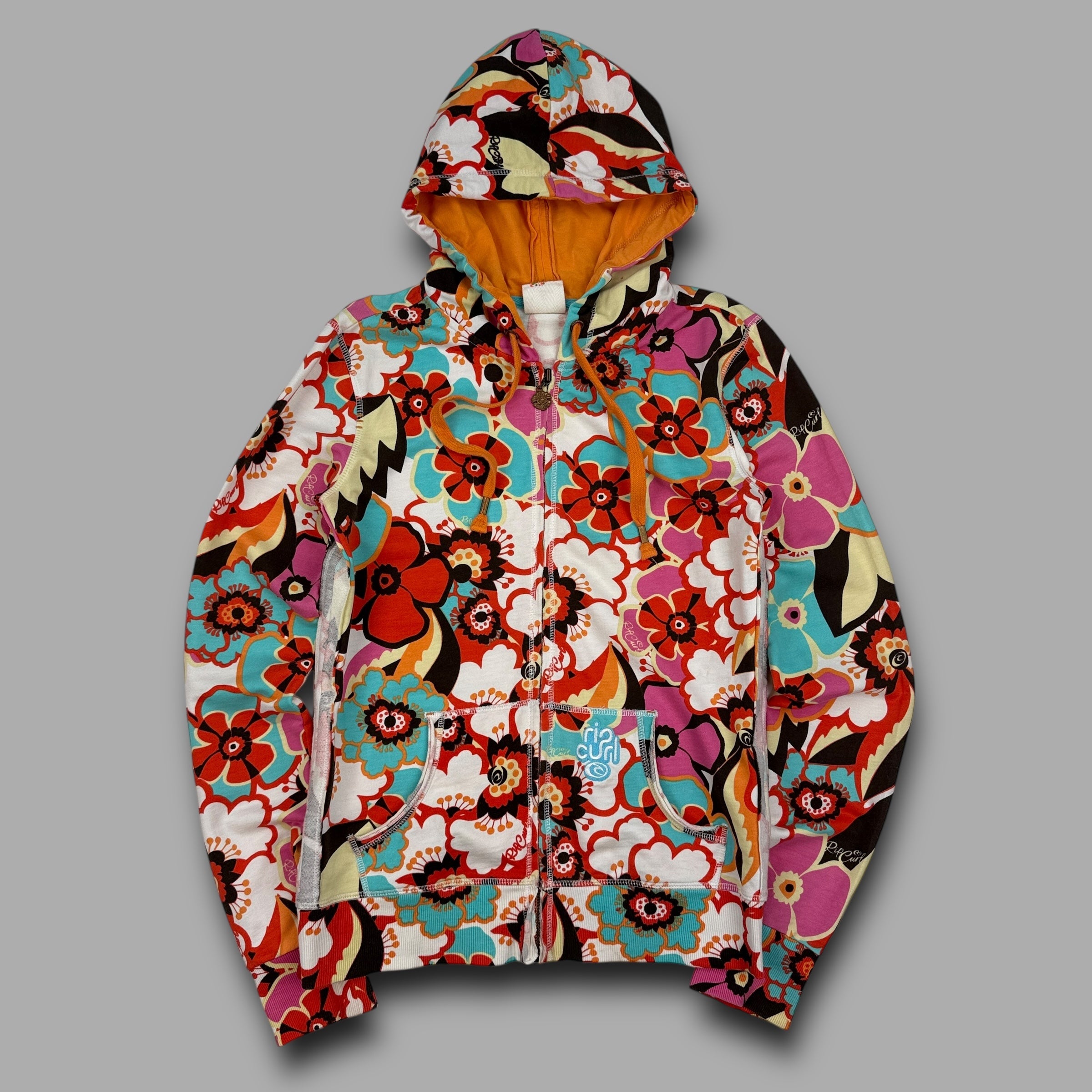 Ripcurl 2000's floral zip up hoodie with embroidery and contrasting hood (M) wms
