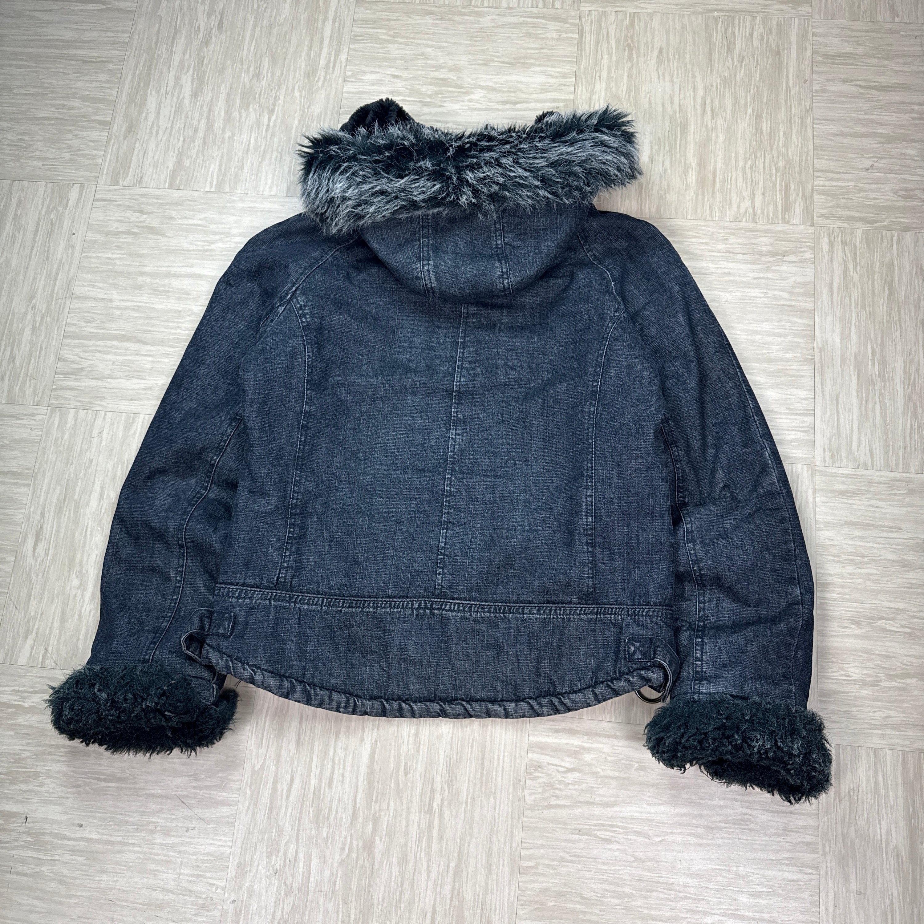 Alibi 1990's cropped zip up denim faux fur hooded jacket (S)