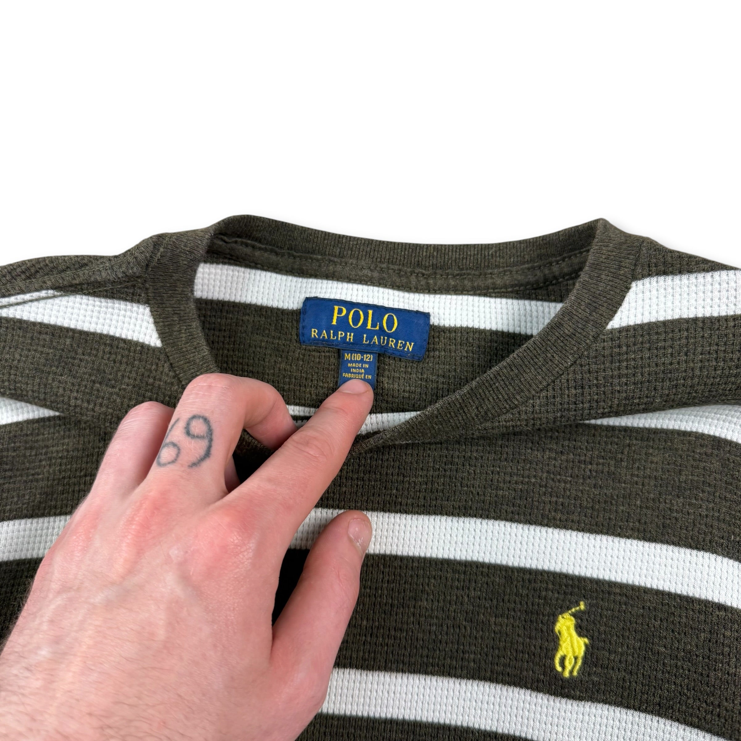Ralph Lauren 2000's fitted horizontal stripe waffle knit long sleeve (XS)