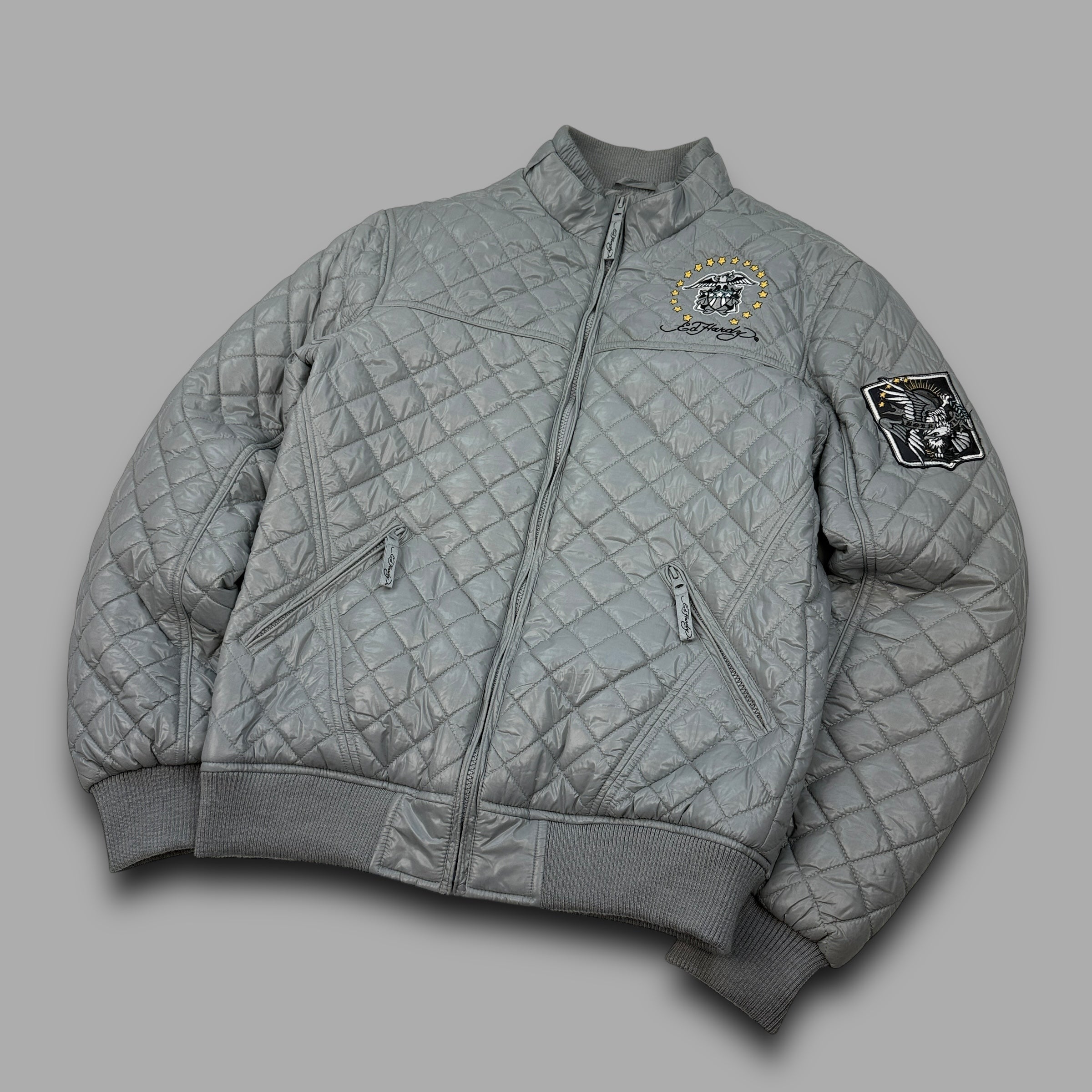 Ed hardy 2000's diamond stitch graphic quilted puffer jacket (M)