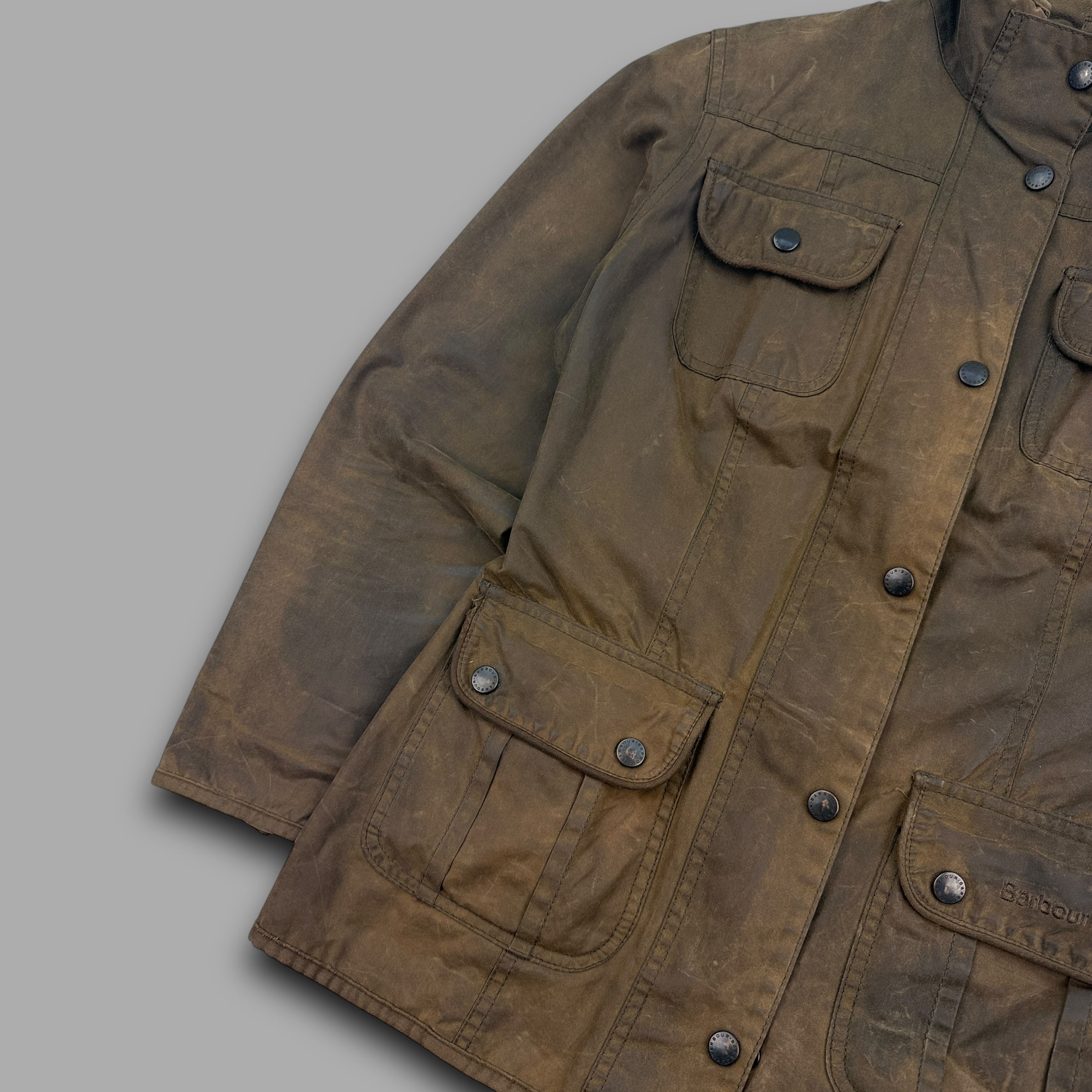 Barbour 2000's waxed zip up multi pocket utility jacket (S) wms