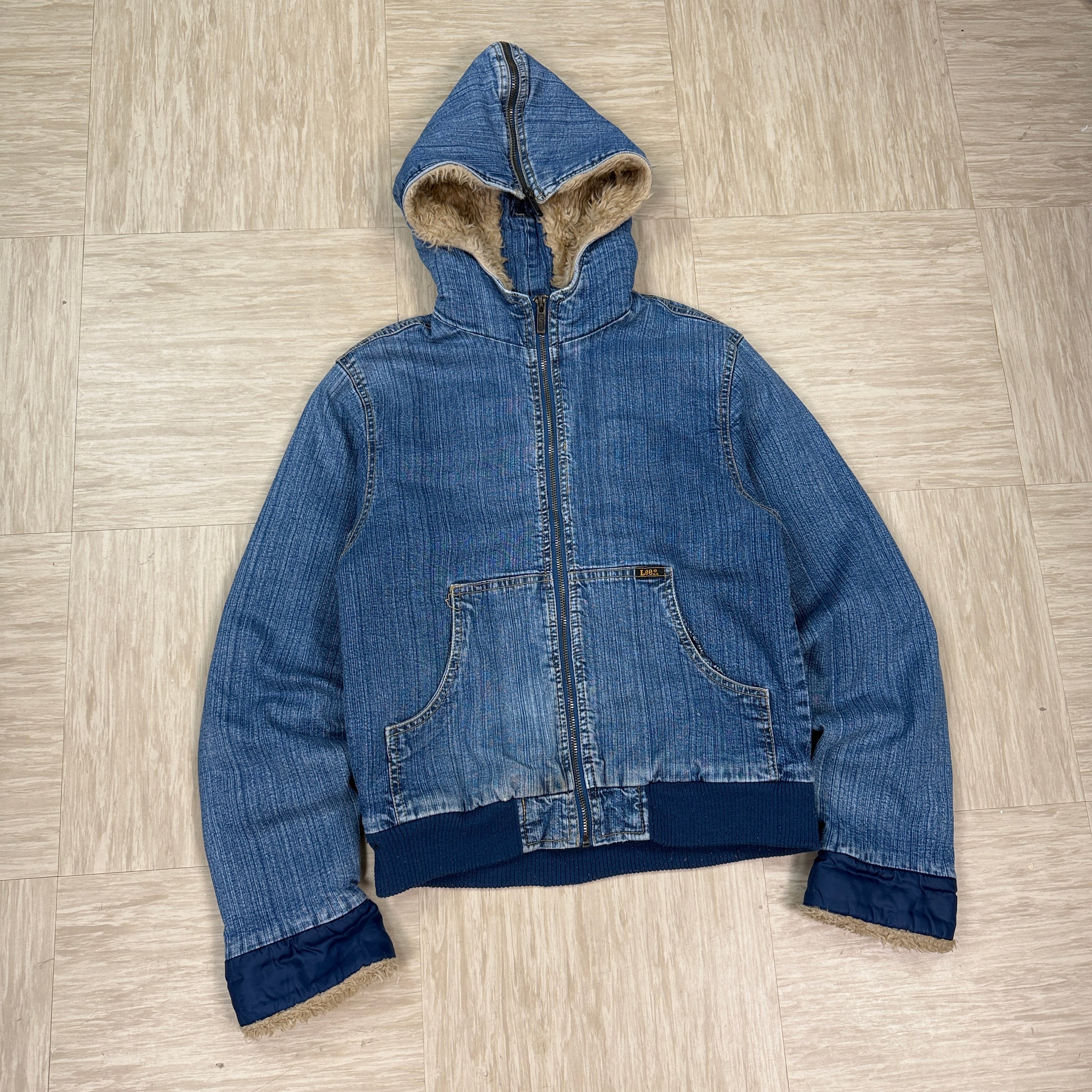Lee 2000's split fur hood cropped denim jacket (XS)