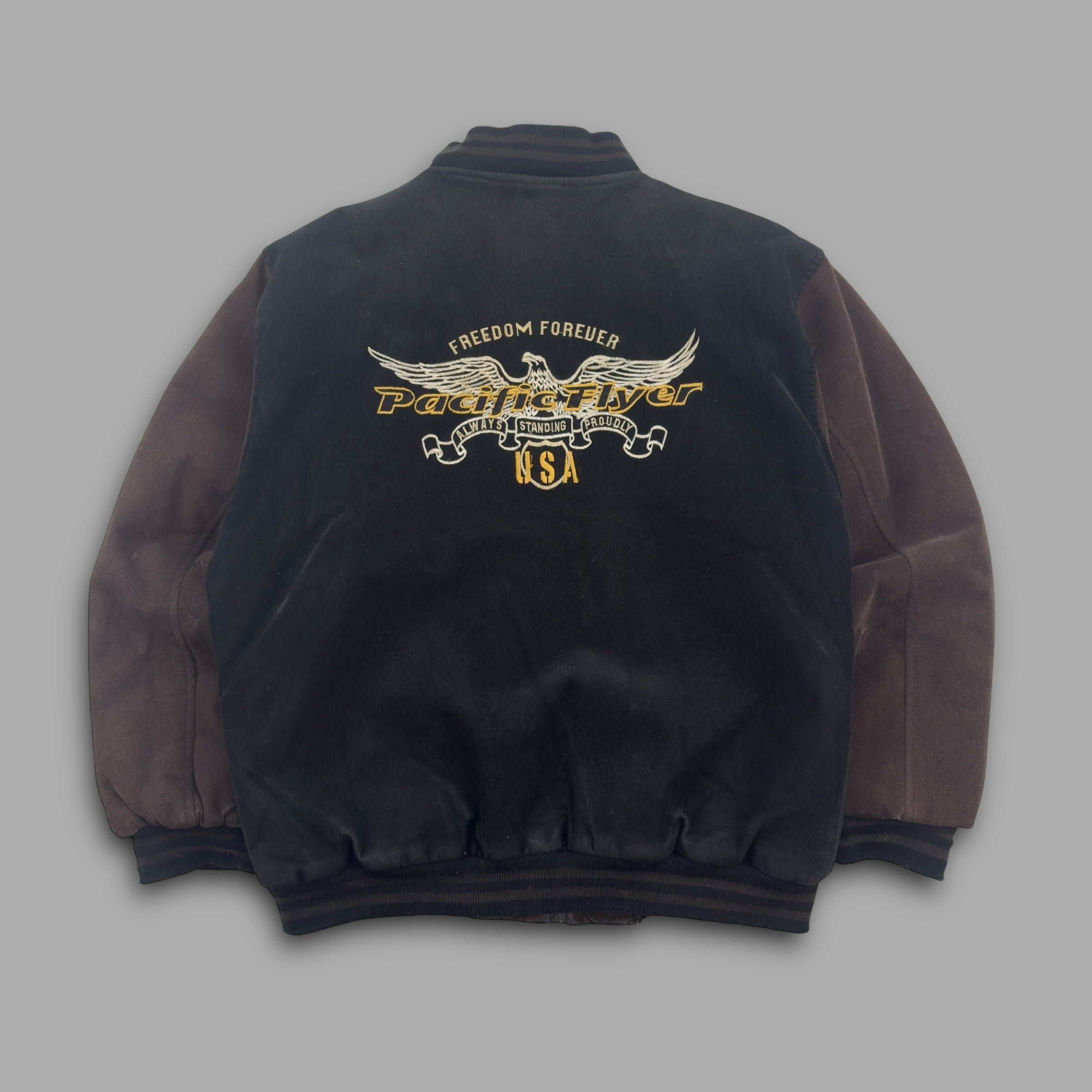 Pacific flyer 2000's embrodiered hybrid suede bomber jacket (M)