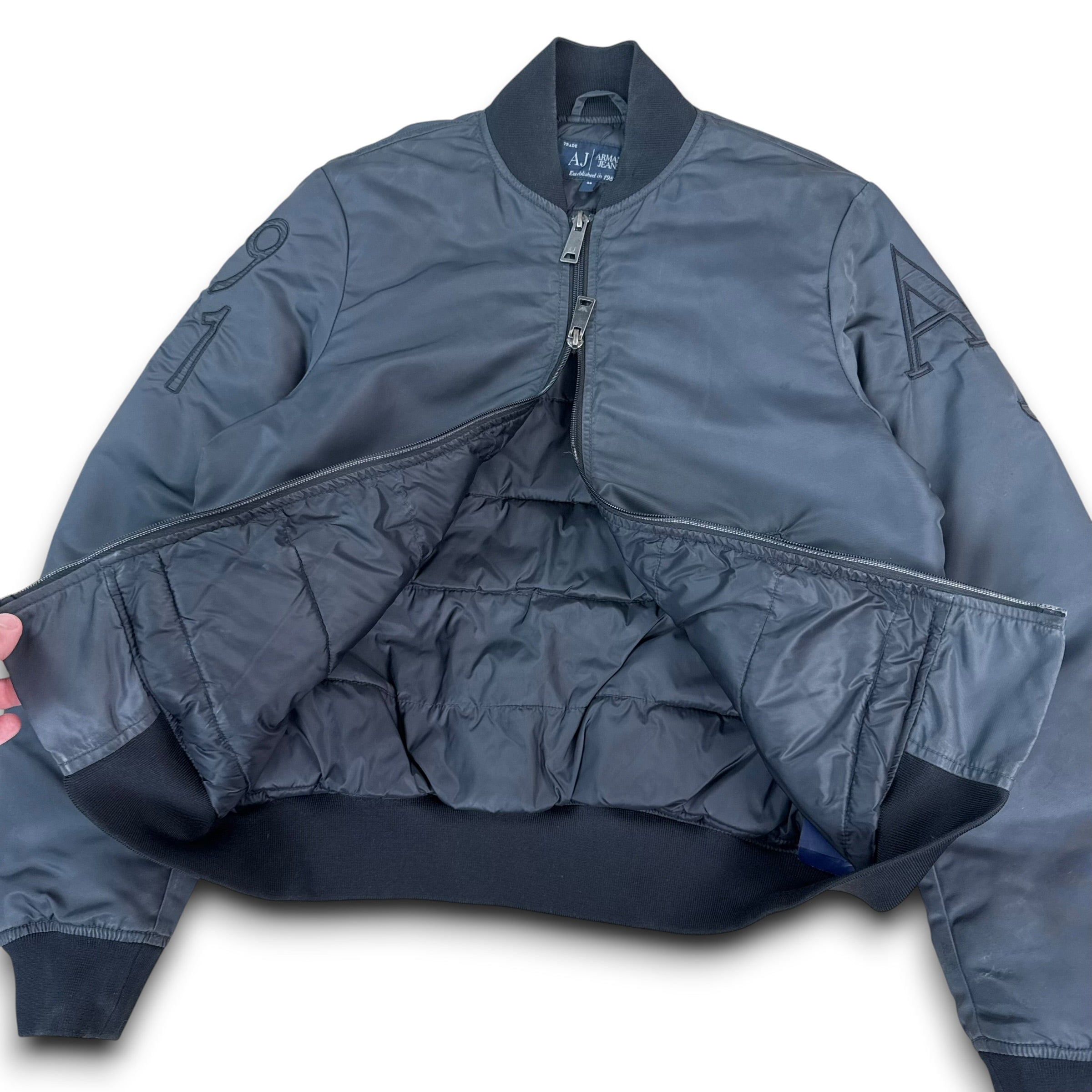 Armani 2000's embroidered graphic nylon bomber jacket (S)