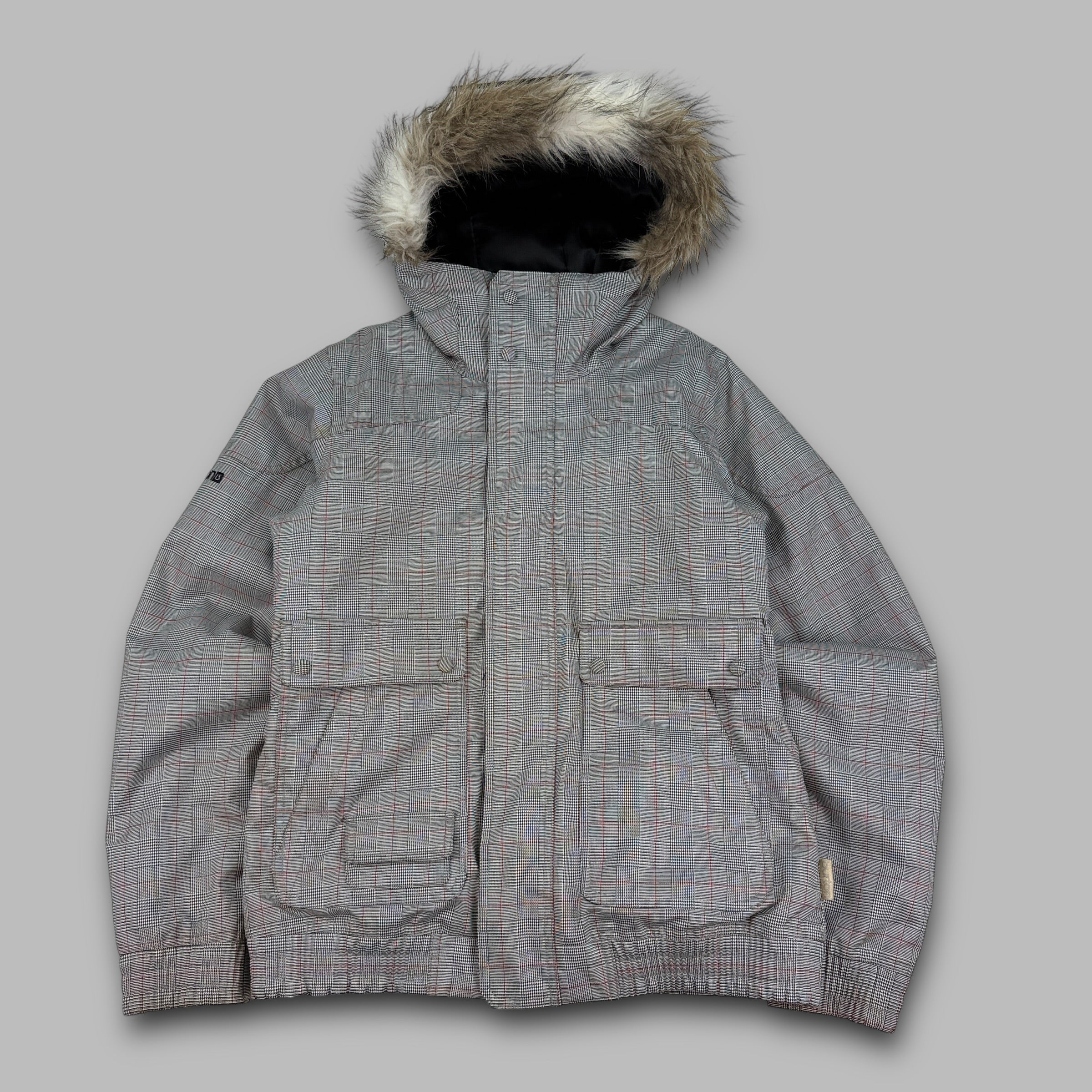 Burton 2000's technical plaid fur hood multi pocket ski jacket (M)