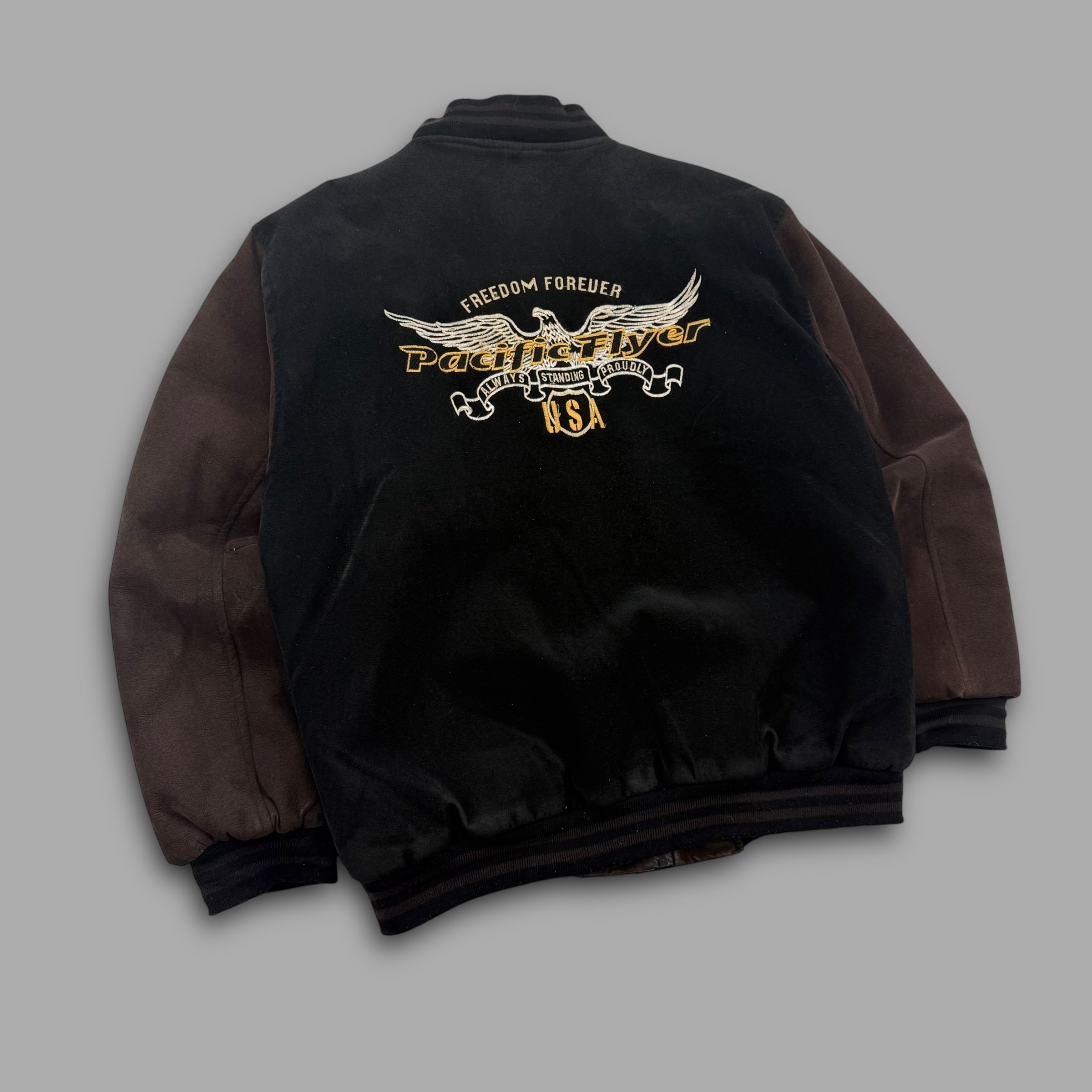Pacific flyer 2000's embrodiered hybrid suede bomber jacket (M)