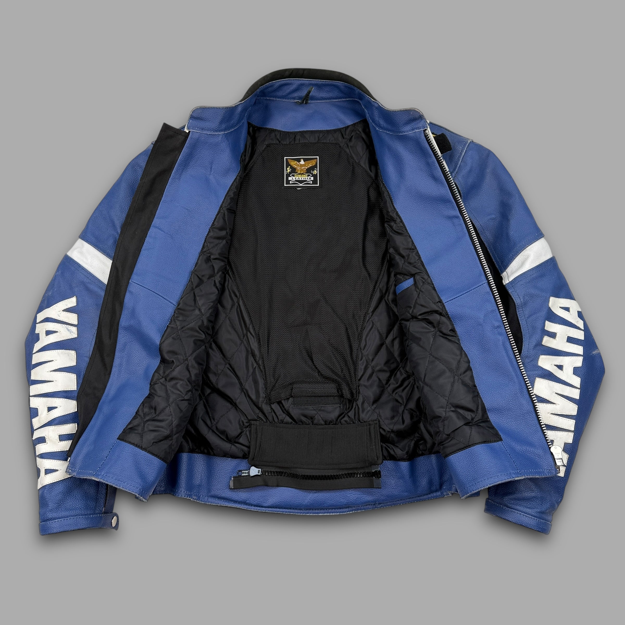 Yamaha 2000's leather padded full-zip biker racing jacket (M-L)