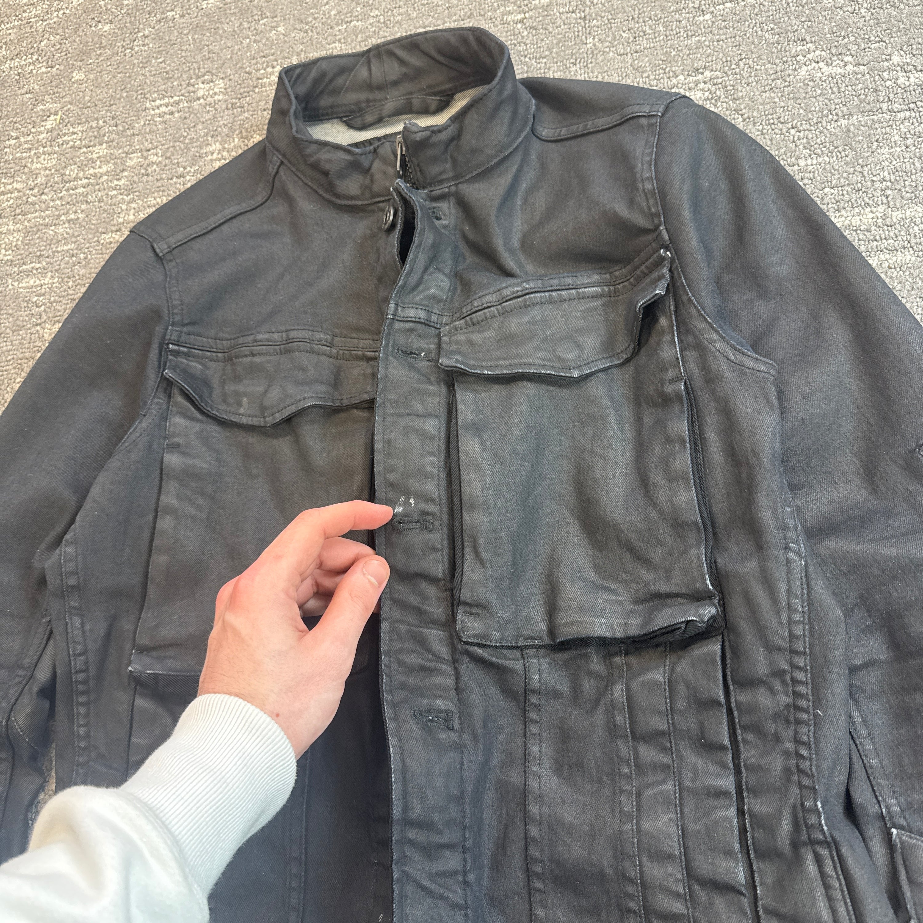 Gstar RAW multi-pocket zip up military wax jacket (S)