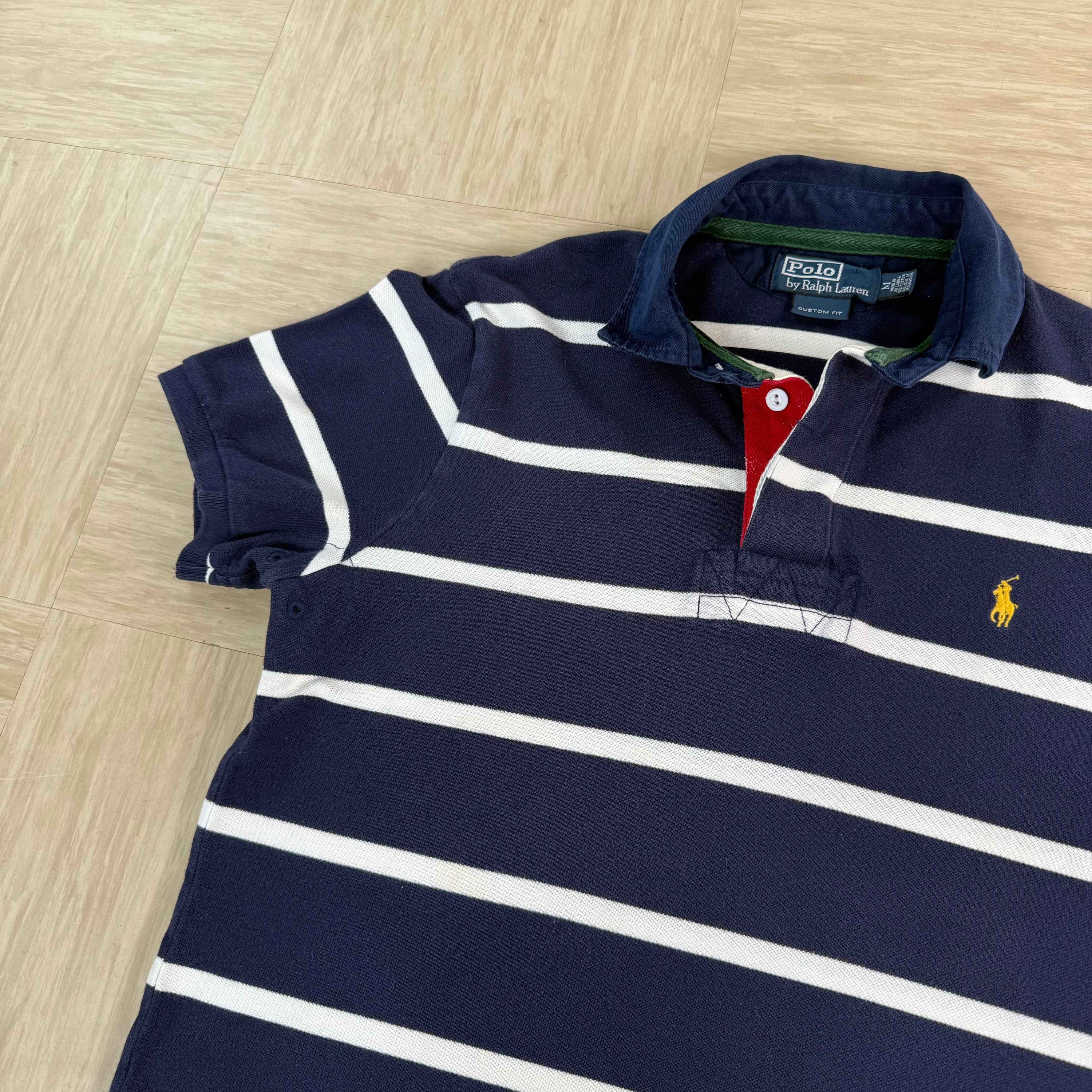 Ralph Lauren 2000's embroidered horizontal stripe polo shirt (M)