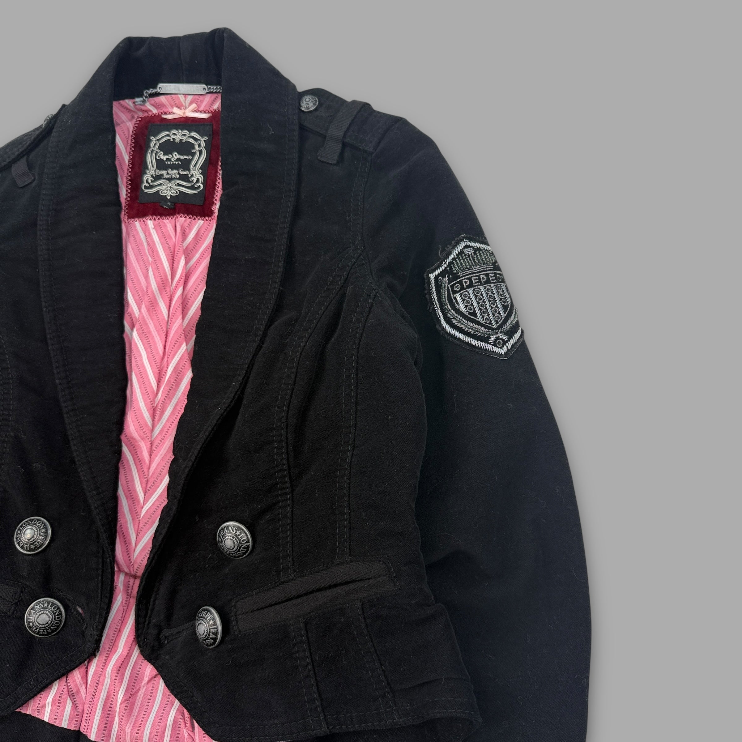 Pepe Jeans 2000's multi-pocketed velvety military jacket with metalic embroidery (XS) wms