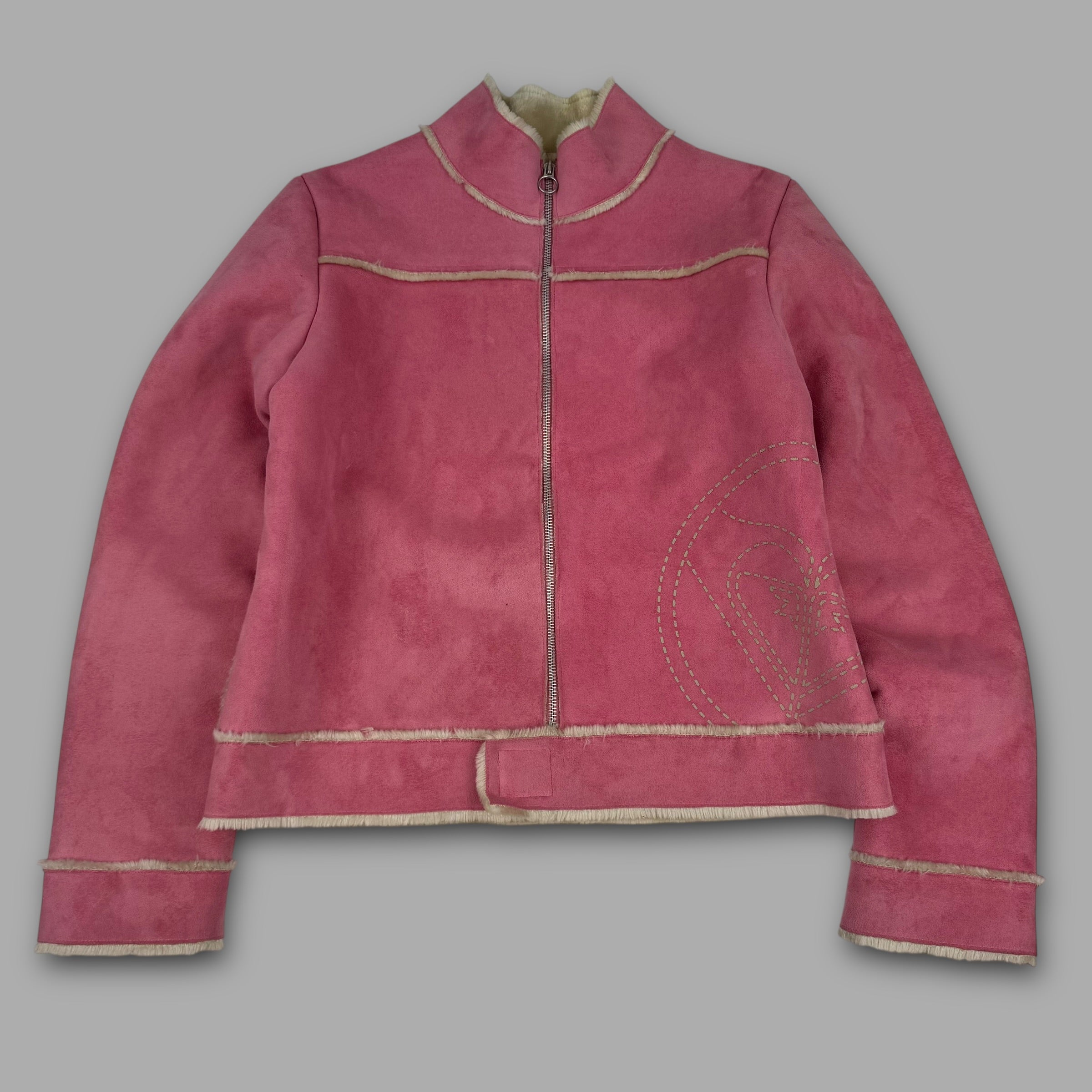 Roxy Life 2000's faux suede fur lined zip up jacket with embroidered logo and velcro closure (M) wms