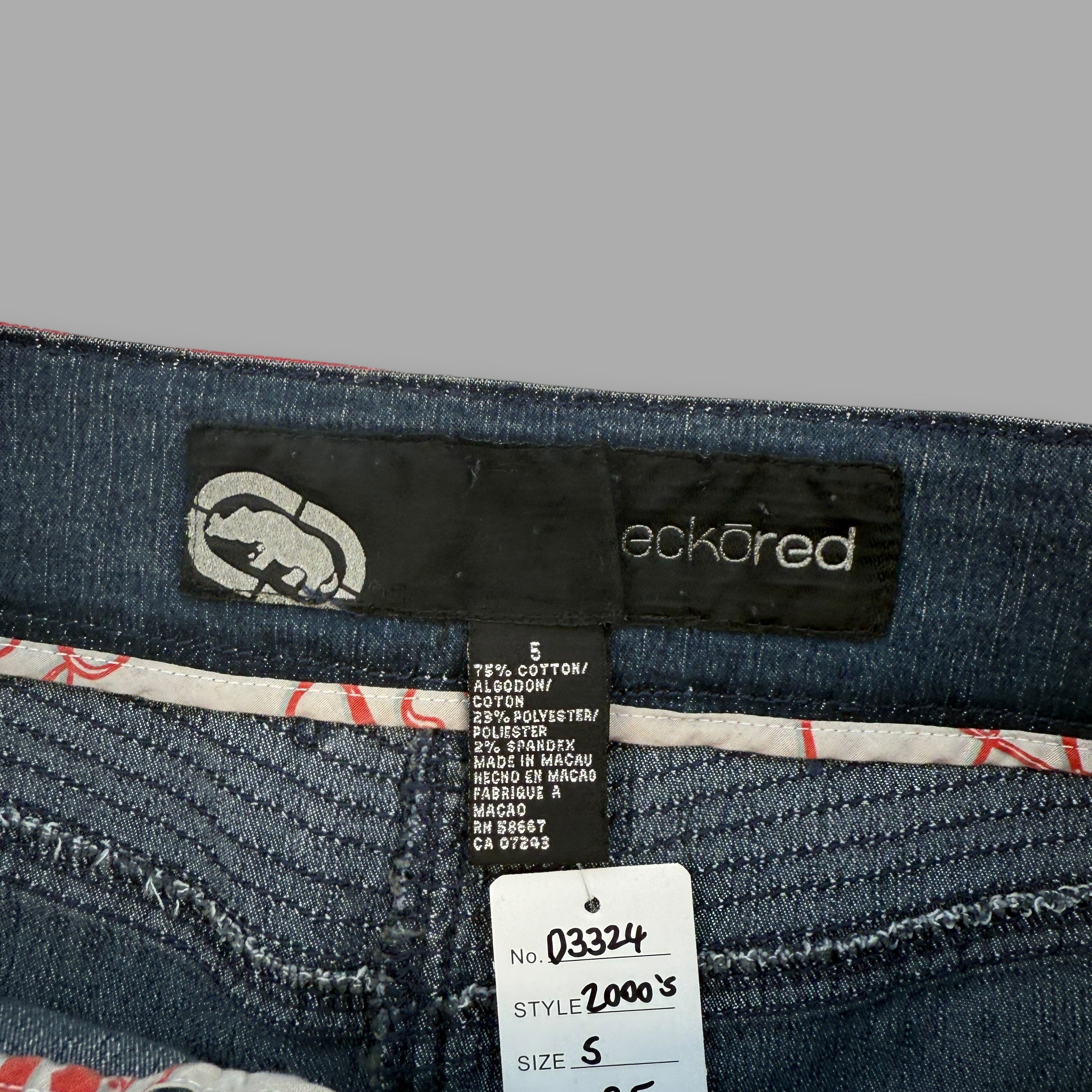 Ecko 2000's technical embroidered denim mini skirt (S)