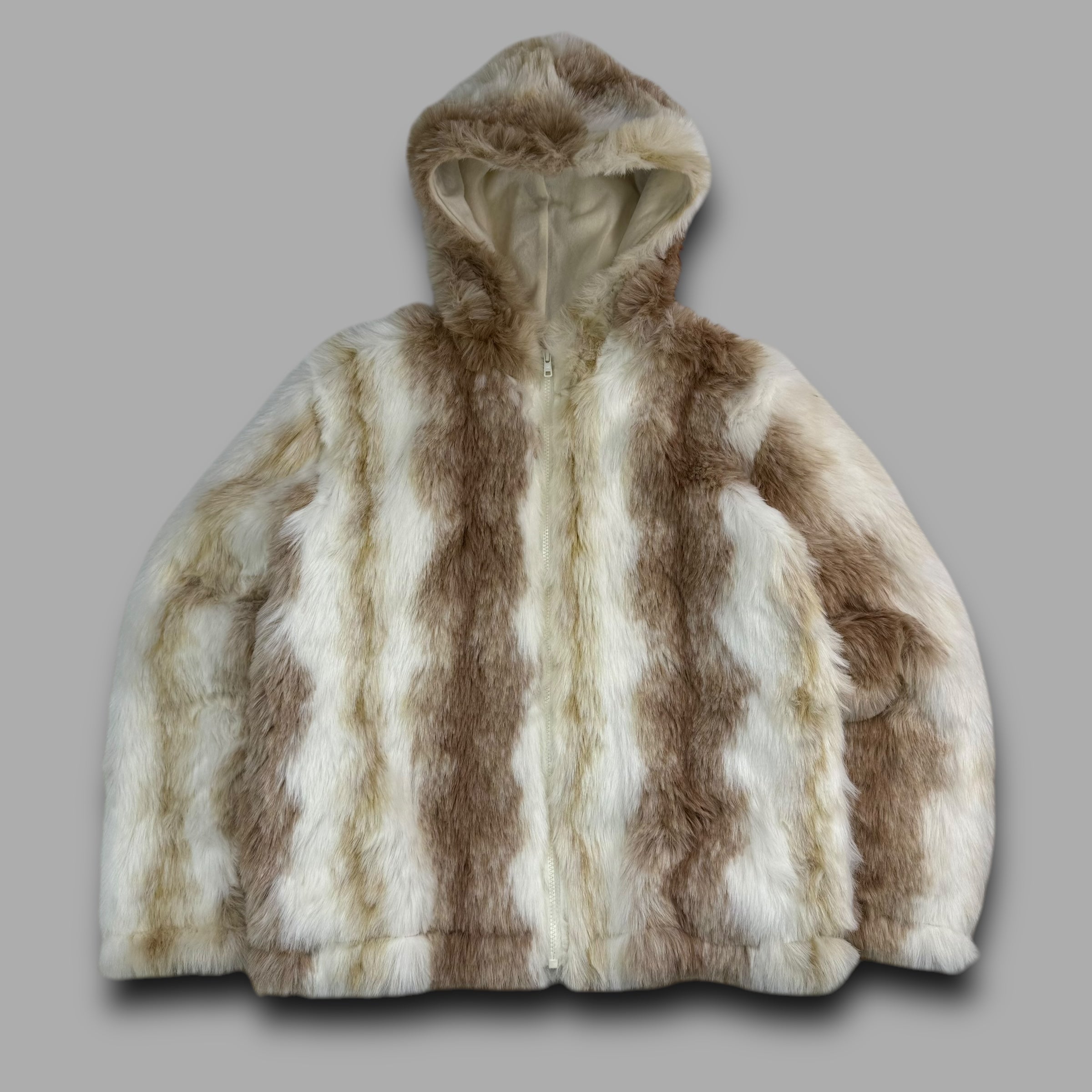 Tog24 1990's modacrylic faux fur zip up hooded jacket (M)