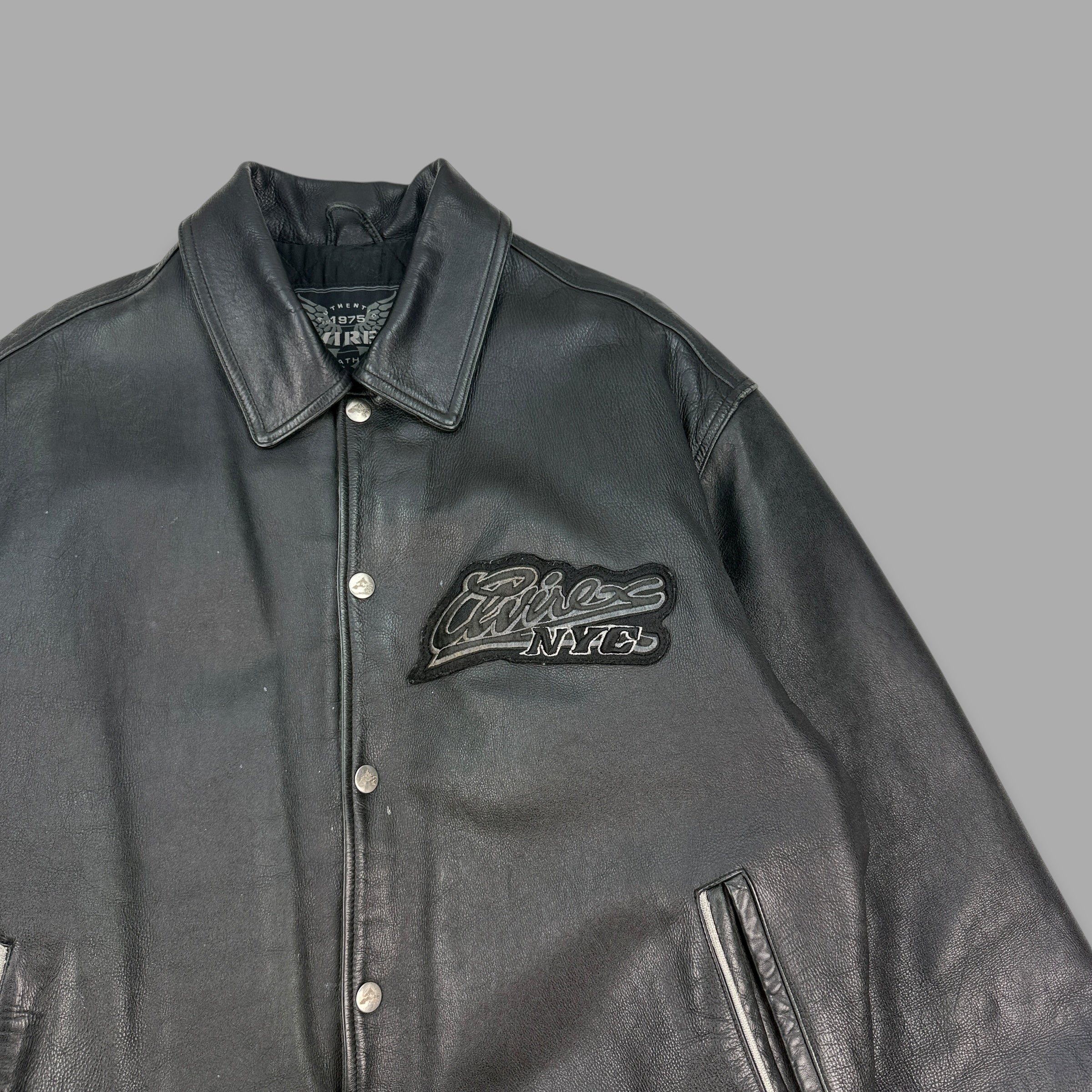 Avirex vintage leather zip-up varsity jacket (L)