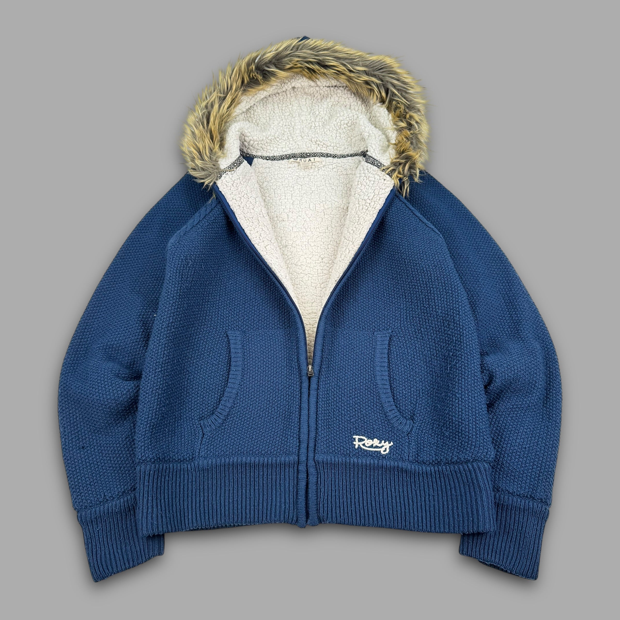 Roxy 2014 sherpa lined knitted hoodie with fur hood (XL) wms