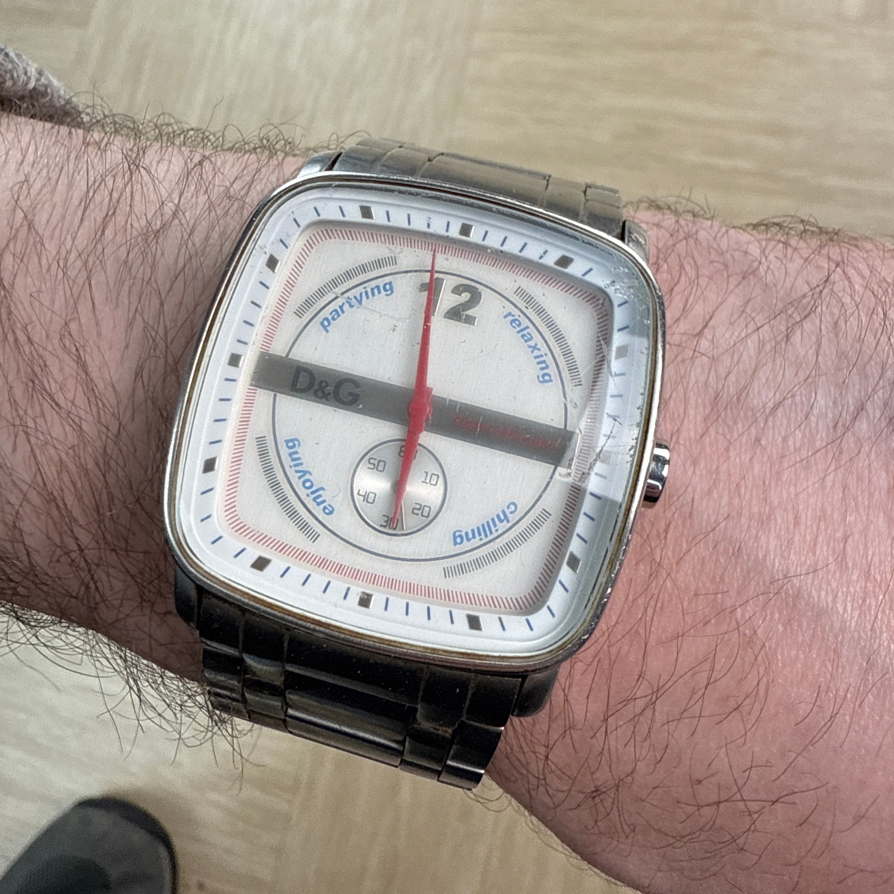 Dolce & gabanna 2000's 'Ibiza people' silver tone watch (OS)