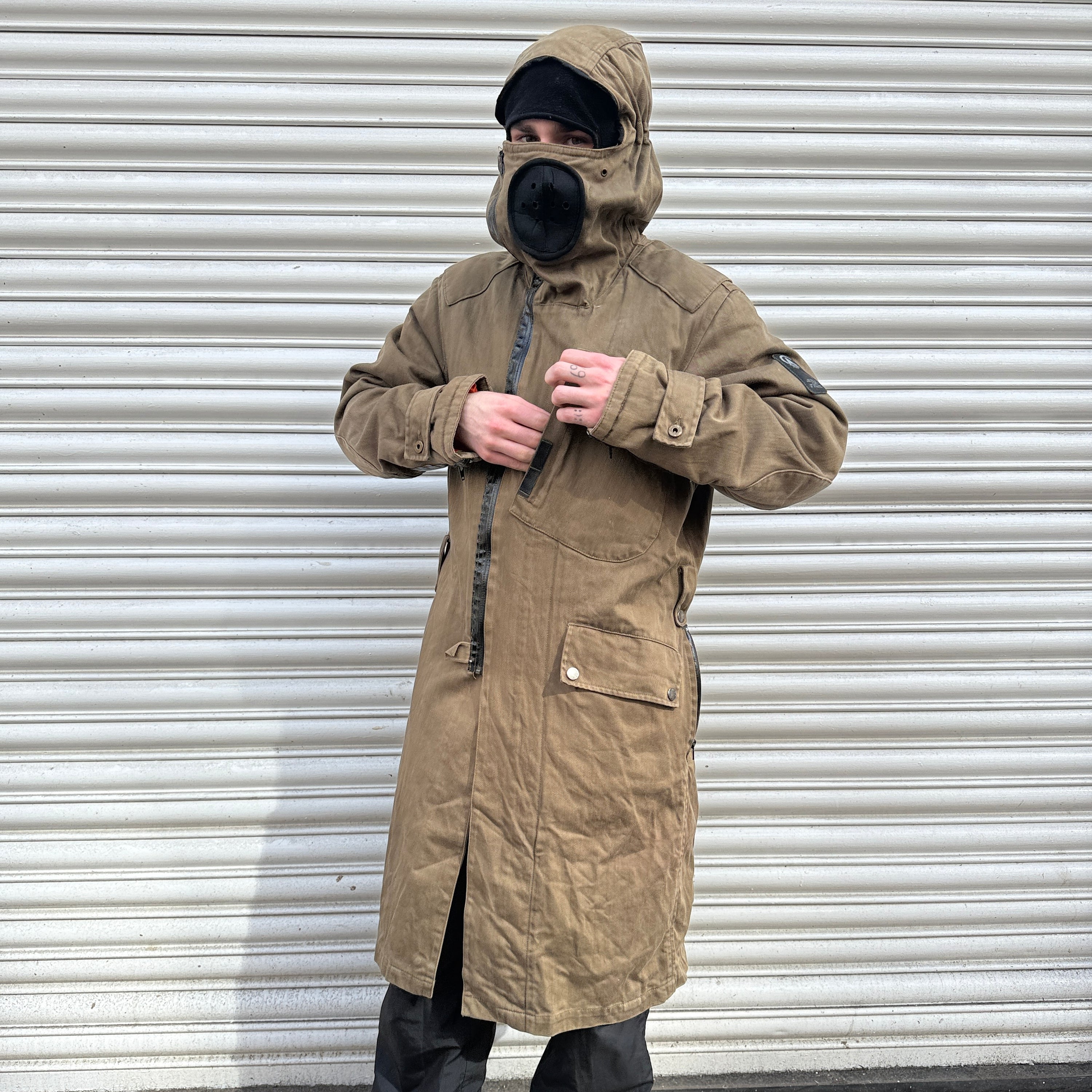 Avirex lab equipment 2000's technical asymmetrical zip up balaclava parka jacket (S)