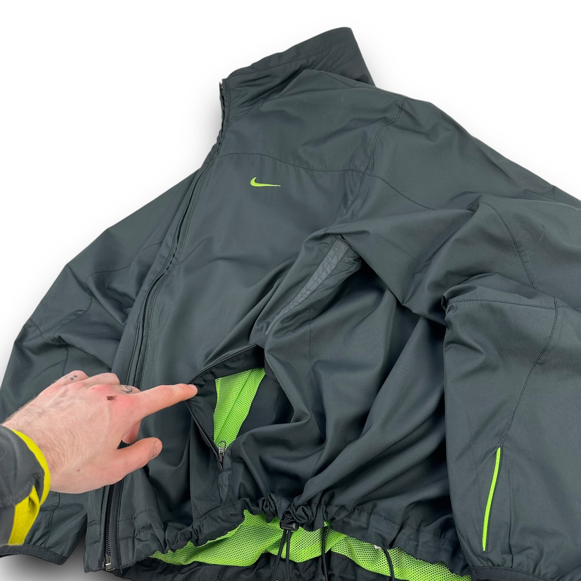 Nike shox 2000's technical neon paneled track jacket (S-M)