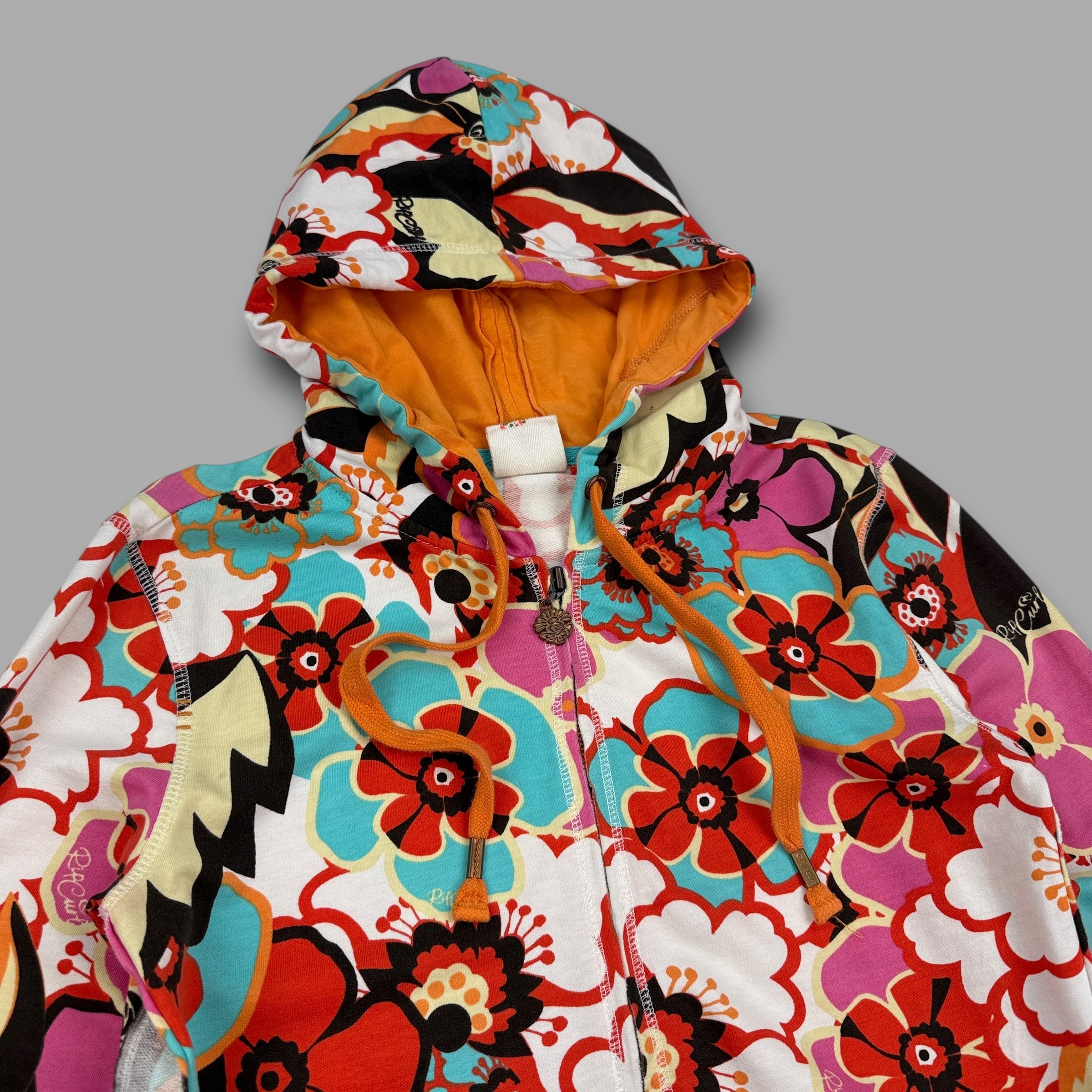 Ripcurl 2000's floral zip up hoodie with embroidery and contrasting hood (M) wms