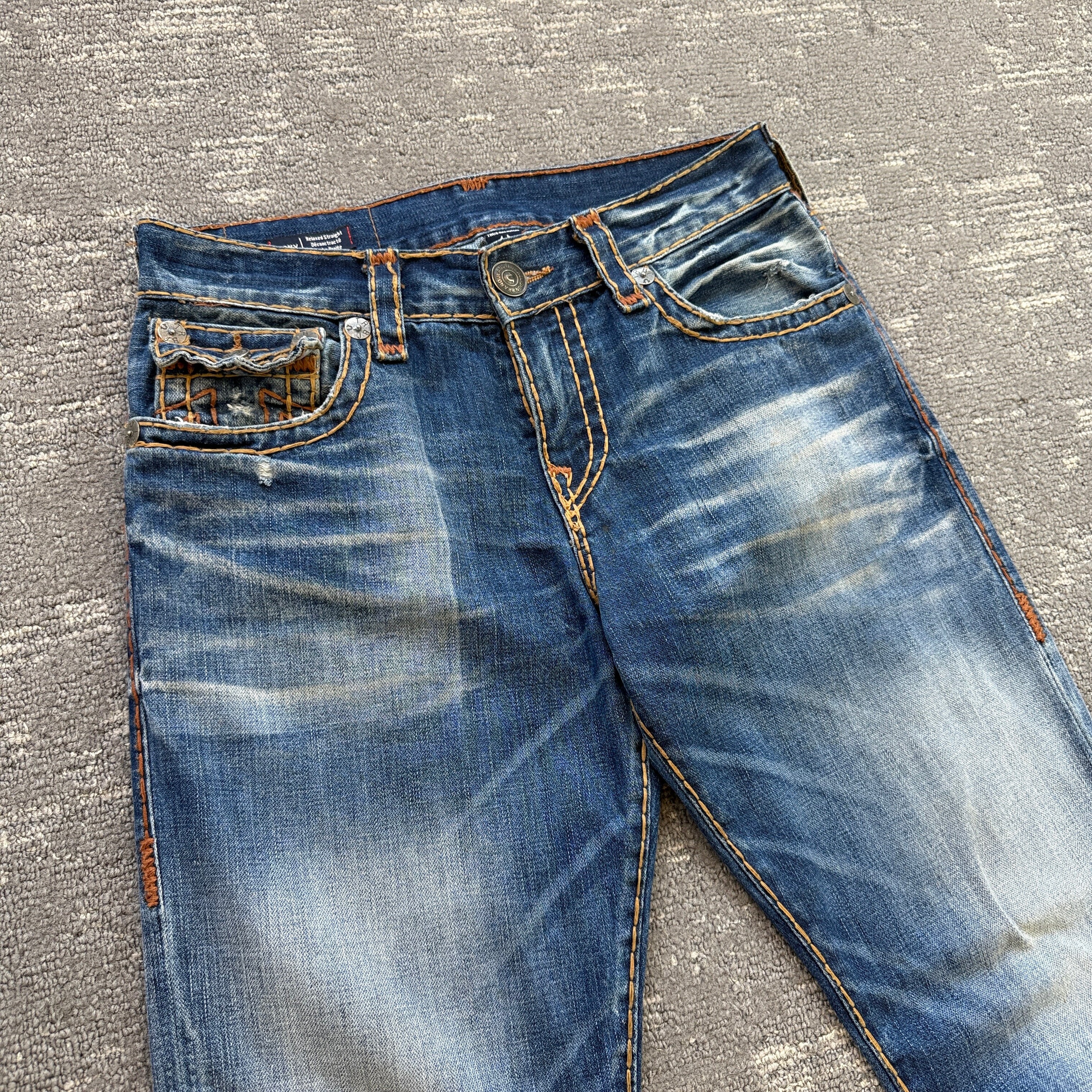 True religion 2000's Ricky relaxed straight contrast stitch denim jeans (S)