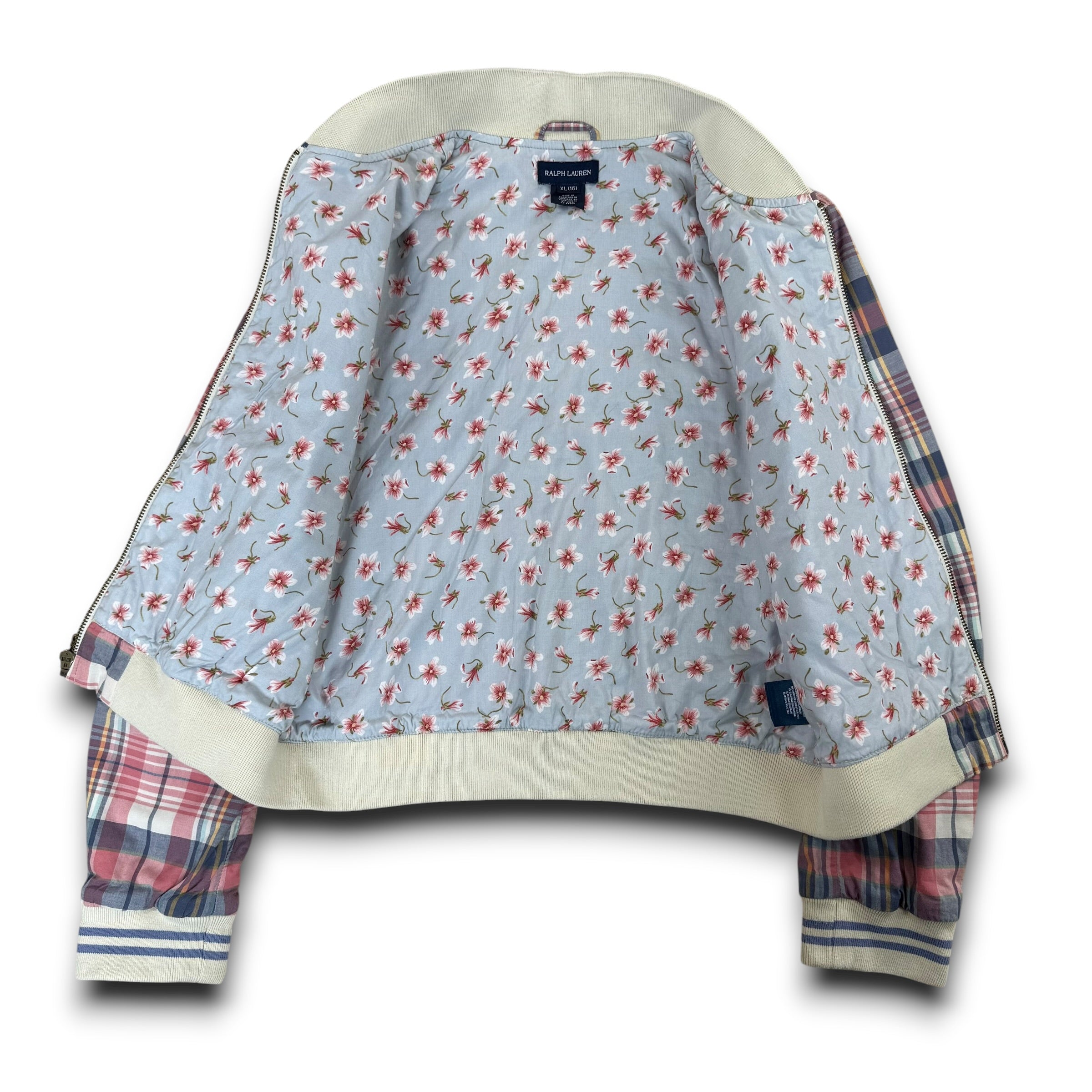 Ralph Lauren 2000's plaid cropped zip up track jacket (XS)