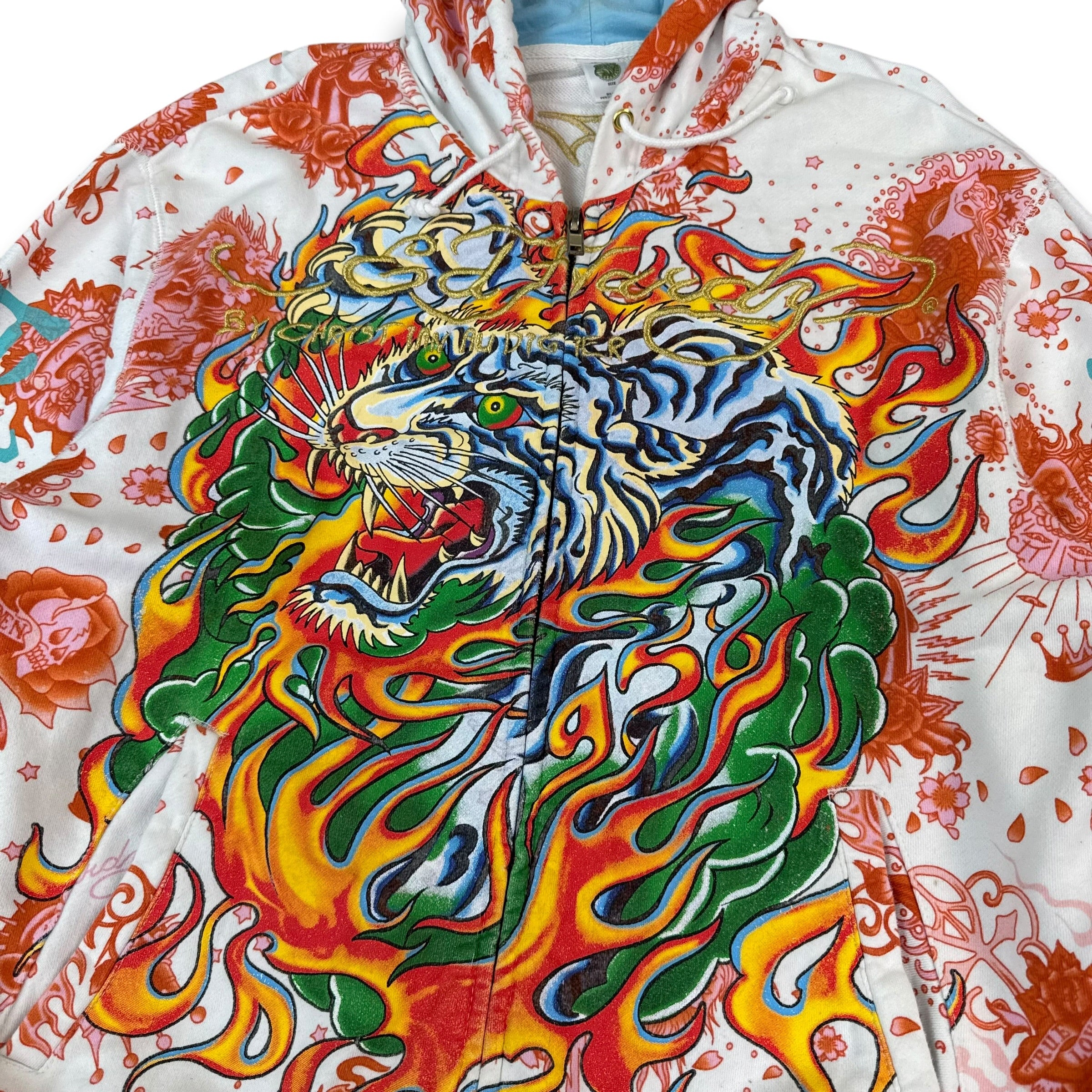 Ed hardy x Christian audigier 2000's graphic zip up hoodie (L)