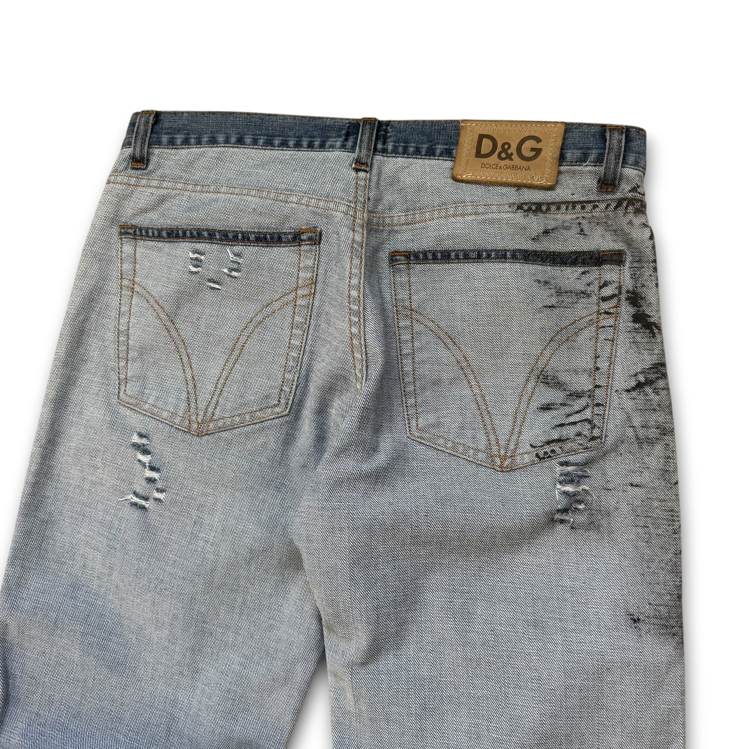 Dolce and gabanna 2002 distressed oil stained ‘inside out' denim jeans (S)